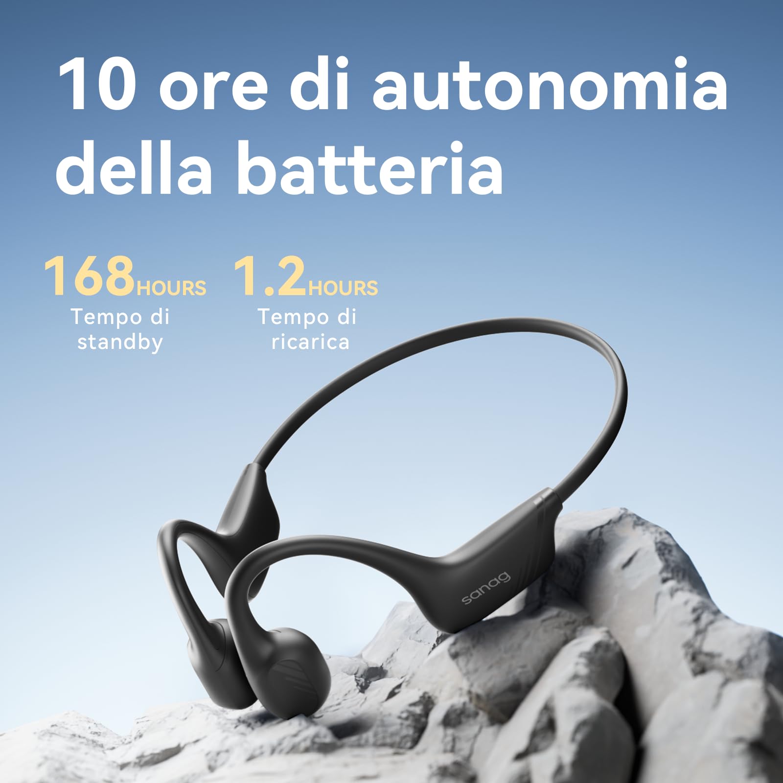 SANAG B21S Cuffie Conduzione Ossea, Open Ear Auricolari Wireless Bluetooth 5.4 con Impermeabili IPX5, Microfono, HiFi 5.4 Bassi, 10 Ore di Riproduzione per Corsa, Ciclismo, Sport (Blu)