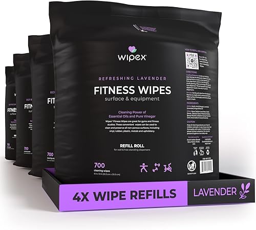 Miniatura 1 de Wipex Toallitas de gimnasio, rollos de repuesto para limpiador de equipos de gimnasio, solución de vinagre de limpieza con infusión de aceite