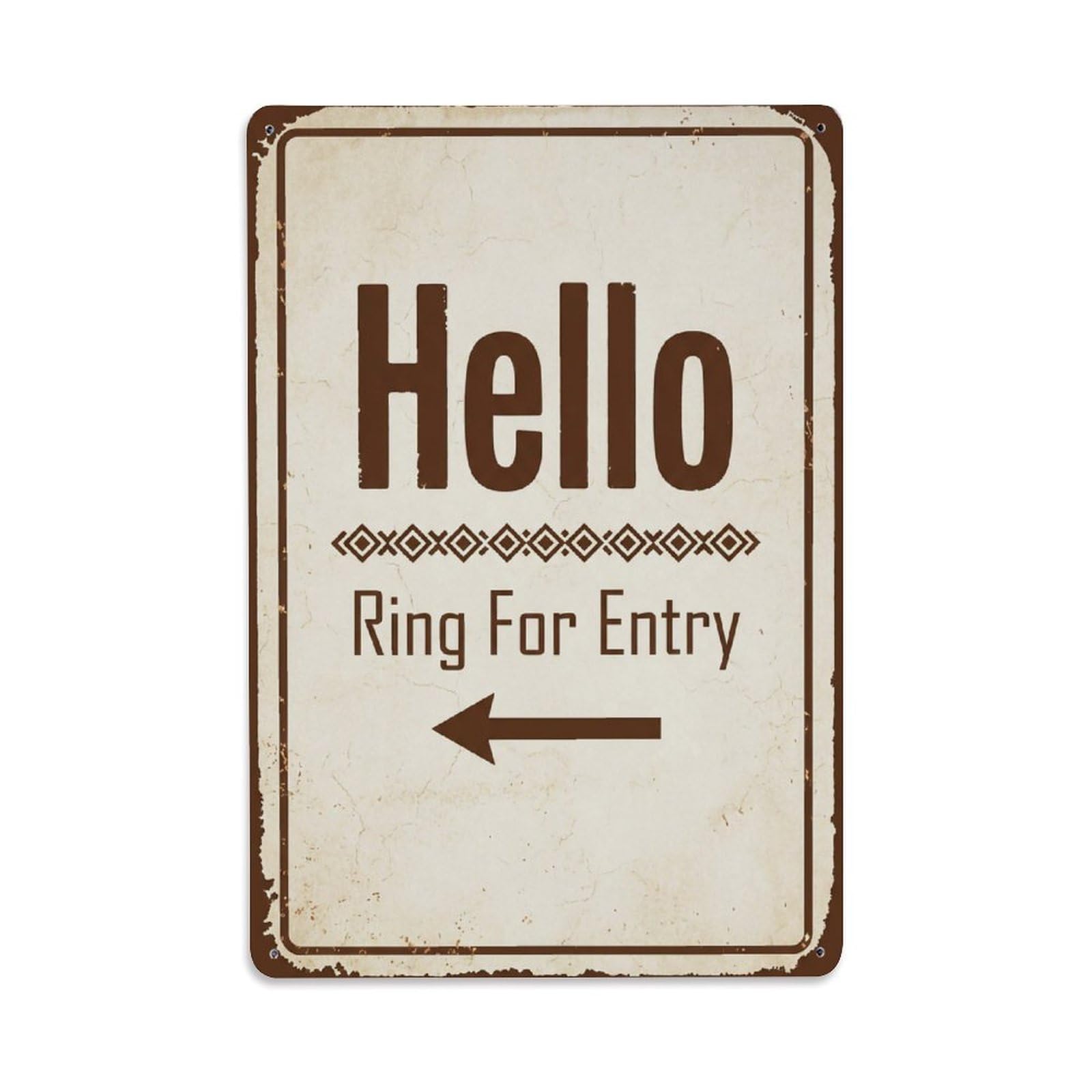 Vintage Hello Ring For Entry Arrow Geometric Metal Tin Sign