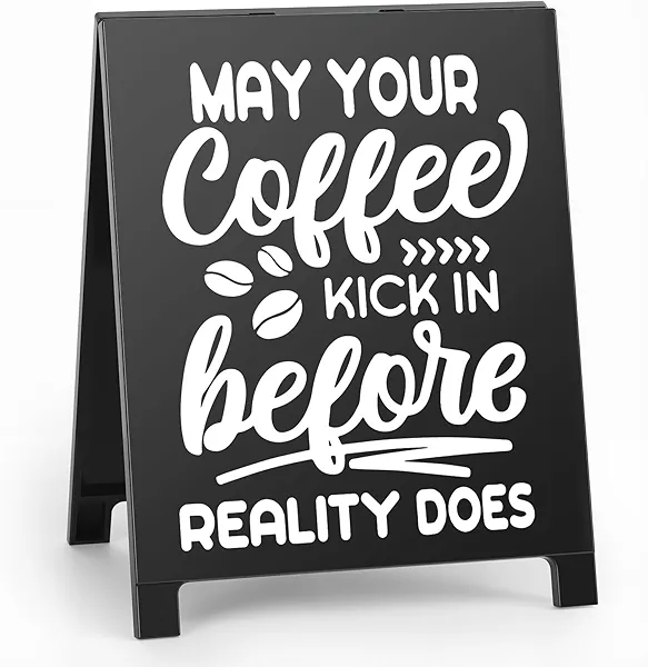 Your Coffee Kick In Before Reality Desk Decor Sign Retro Coffees Shop Table Display for Coffee Station Home Office Kitchen Bar Cafe Counter Bookshelf Christmas Gift for Coffees Lovers Barista Friends