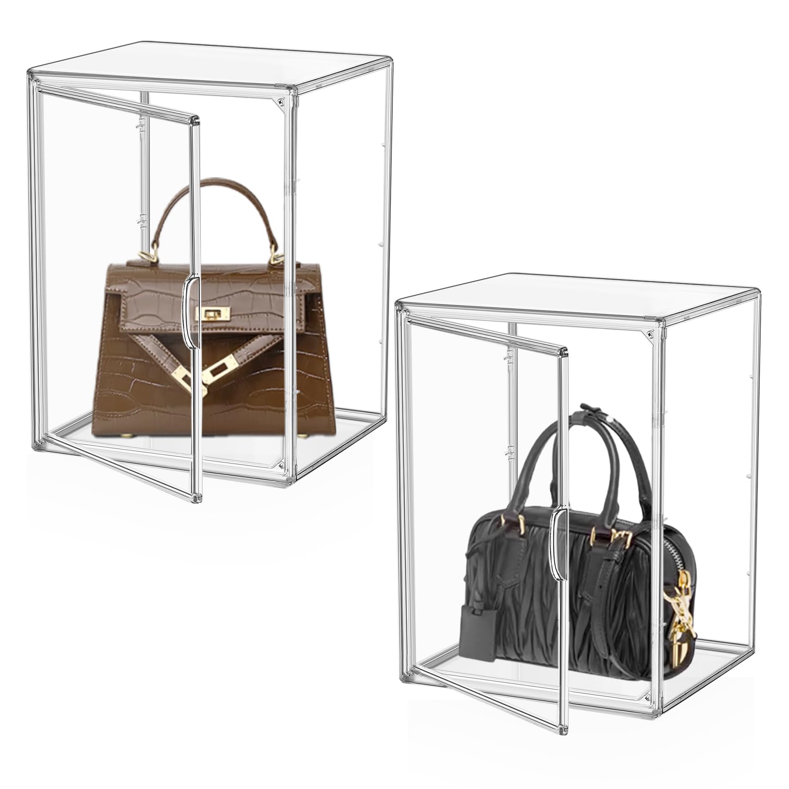 EZJOB XX-Large Clear Plastic Handbag Storage Organizer for Closet Acrylic Display Case Clear Purse Organizer 15 x 12 Inch Storage Bins for Boots, Big Bag, Collectibles, Cosmetic, 2 Pack