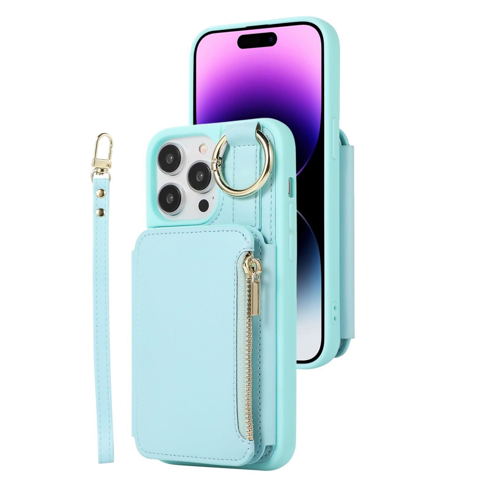 Générique Etui na telefon komórkowy IPhone16/16Pro/16Pro Max, Tarjetero Incorporado Cartera etui na telefon komórkowy z klapką do prueba (zielony, 16)