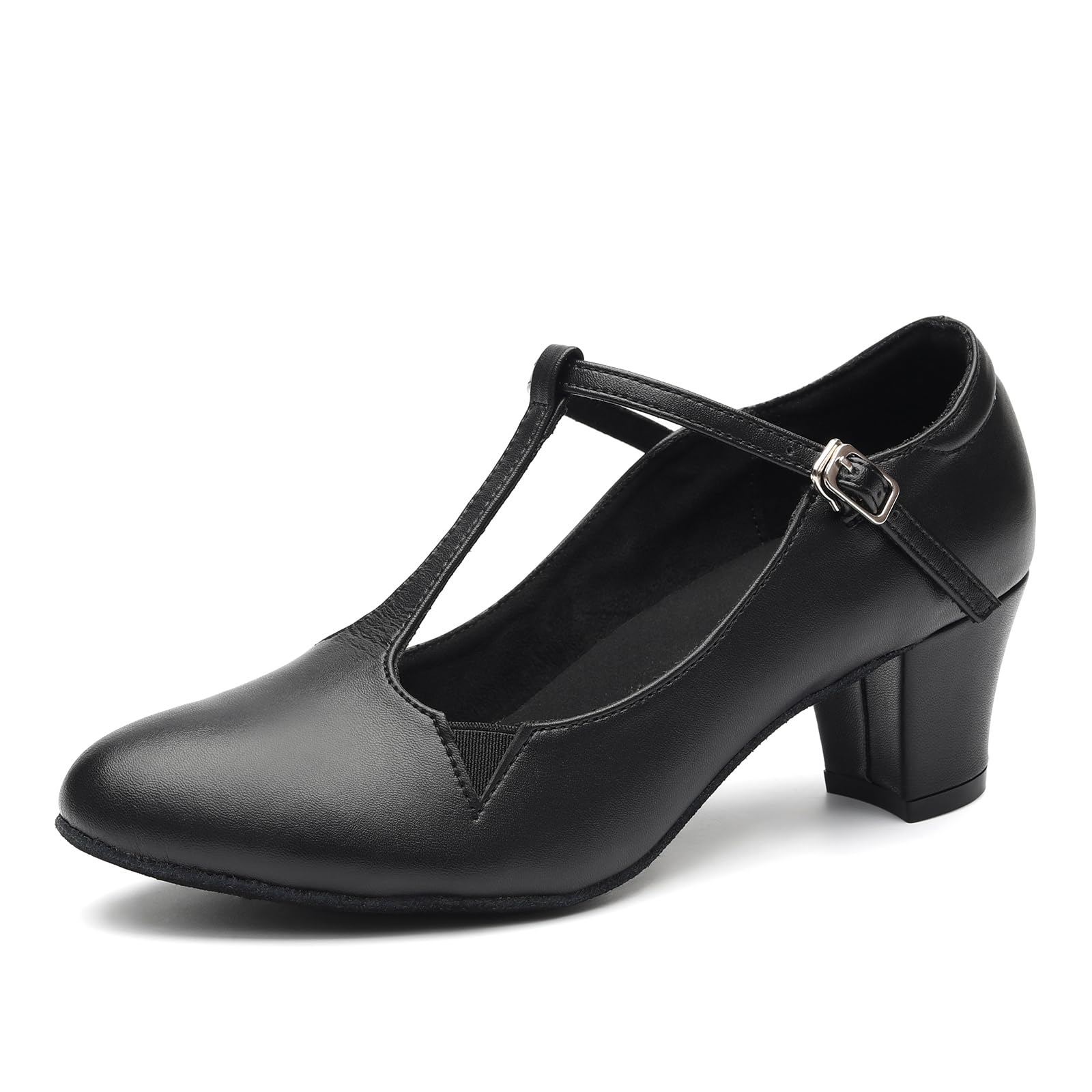 Scarpe da Ballo Latino Donna Punta Chiusa Salsa Tango Scarpe da Ballo da Sala Cinturino a T e Tacco di 5 cm