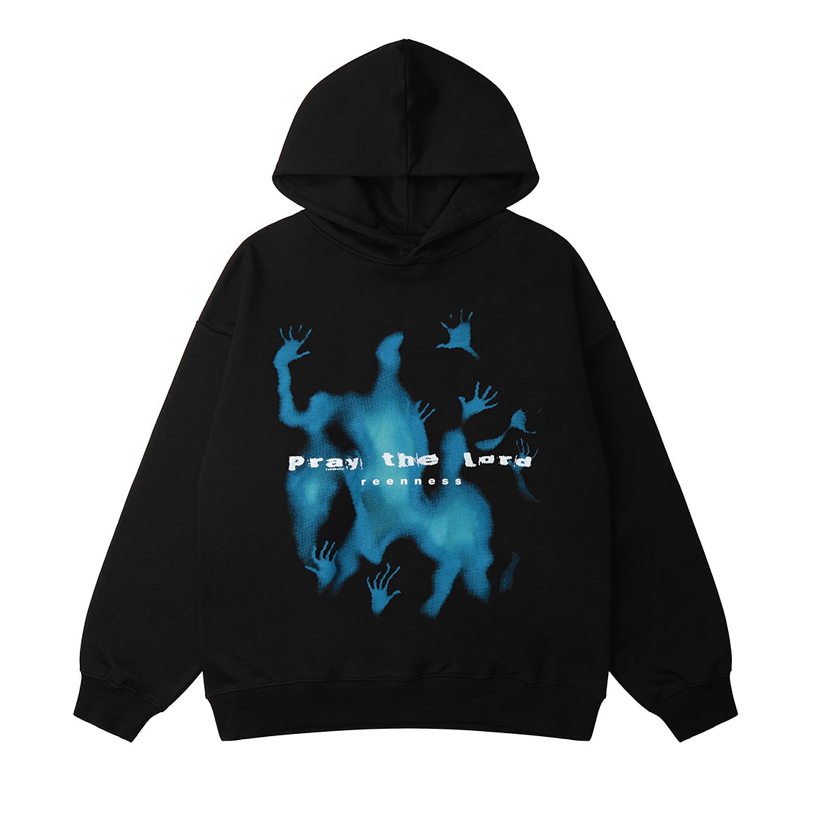 VOLYMOONMens Graphic Oversized Hip Hop Streetwear Casual Hoodie y2k Gothic Hooded Sweater