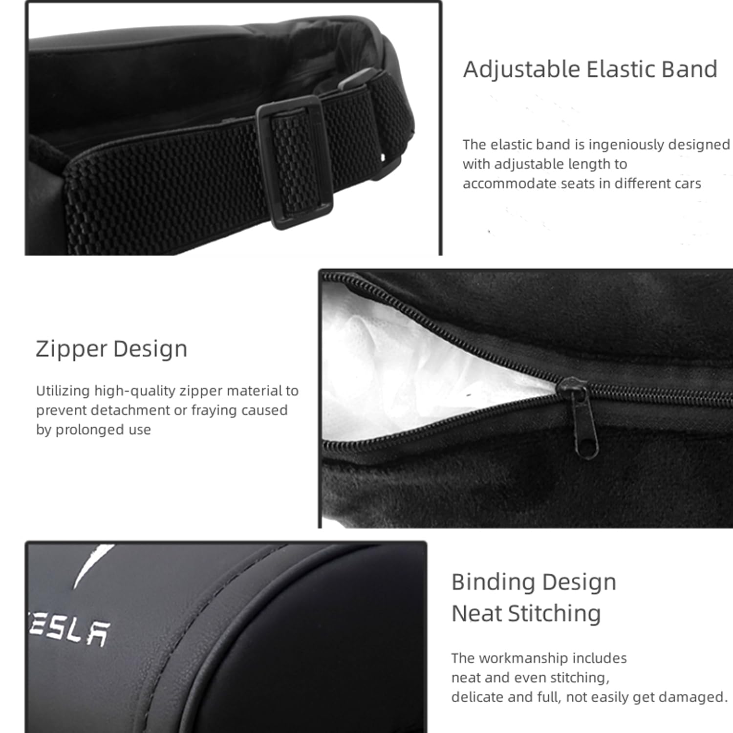 Arcoche Cuscino Poggiatesta per Tesla Model 3/Y/S/X, Cuscino per Collo Auto Tesla Memory Foam in Vera Pelle, Cuscino per Collo per Seggiolino Auto, Accessori Tesla Modello 3 Y S X (2PC Nero)