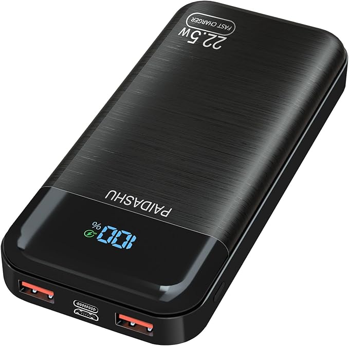 Batería Externa 27000mAh 22.5W PD3.0 QC4.0 Power Bank Carga Rapida, 3A USB C Cargador Portátil con Pantalla LED, 2 Entradas y 3 Salidas Powerbank para Smartphones, Tablets y más (black1)