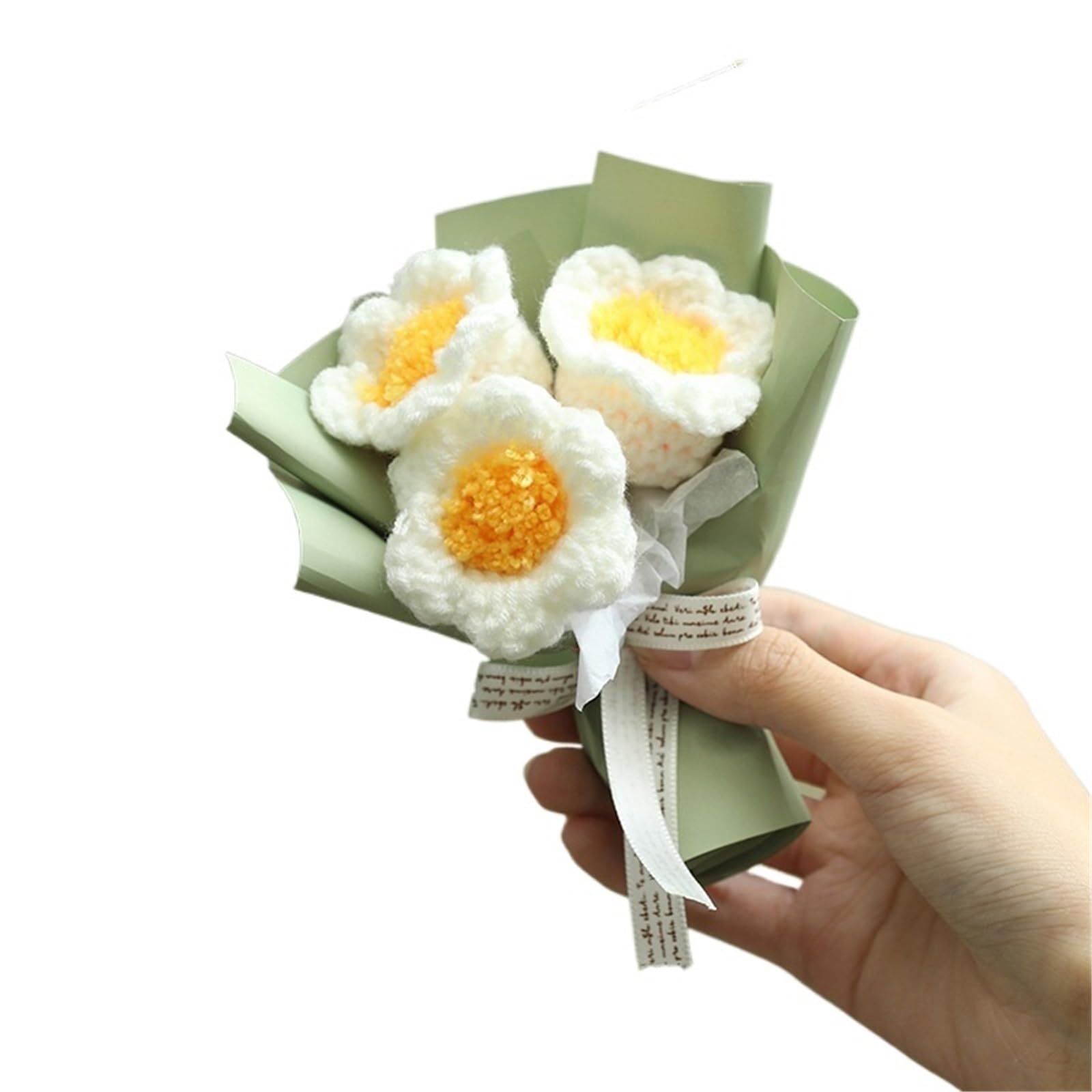 ENWWCH Mini Crochet Flowers Artificial Flower Bouquet Handmade Knitted For Wedding Party For Home(Color7)