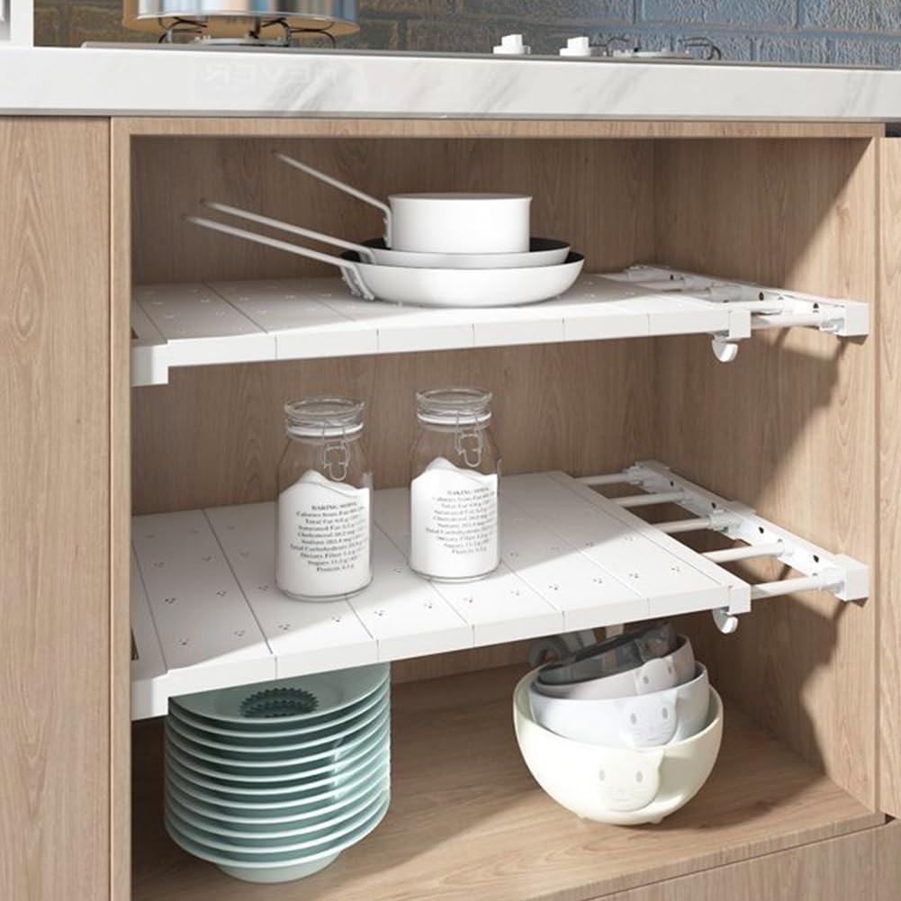 Estantes Ajustables para Armario, 35 cm, Extensible, Barra de sujeción Ajustable, Estante Organizador de Armario para Cocina, baño, Armario, Longitud 38-60 cm