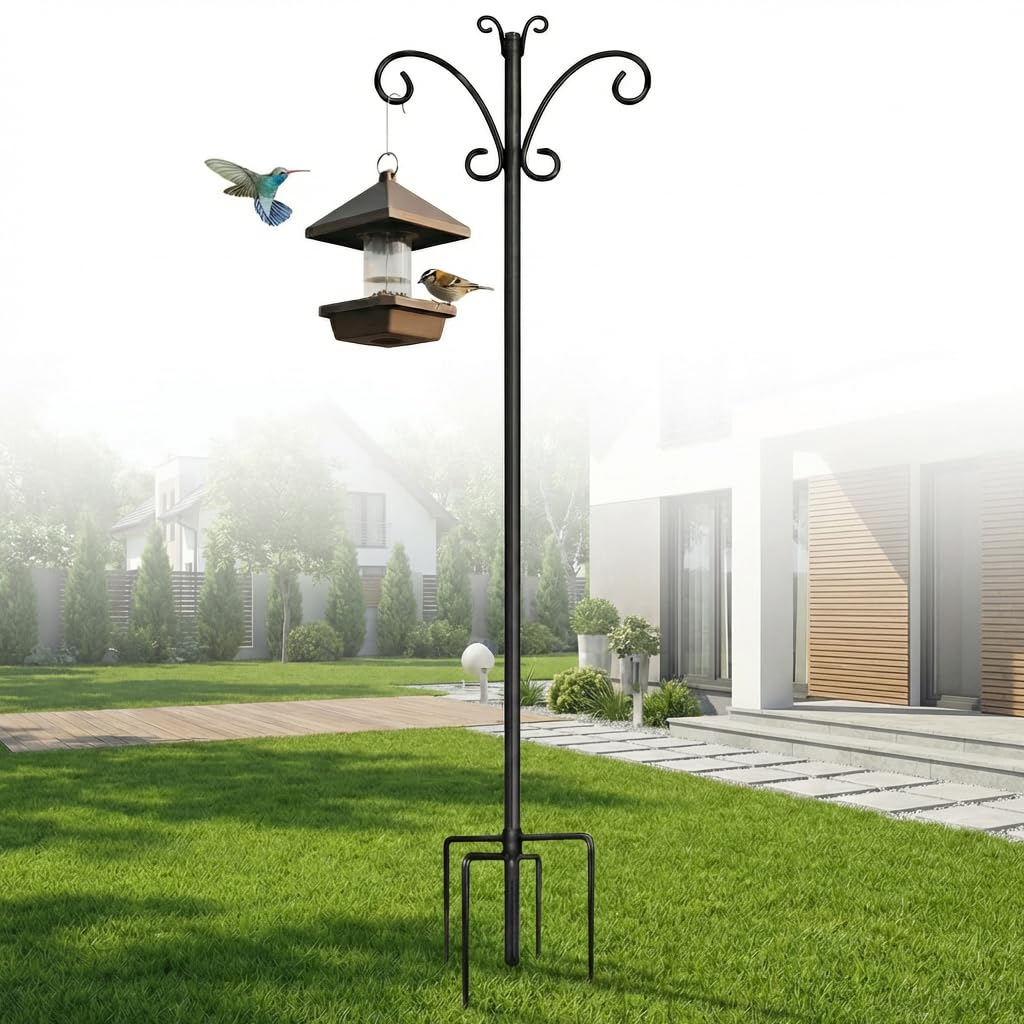 Hoofun Support de crochet pour mangeoire à oiseaux : 234 cm - Station de suspension d'extérieur en métal robuste - Dessus papillon avec base griffe améliorée - 19 mm d'épaisseur - Pour lanternes