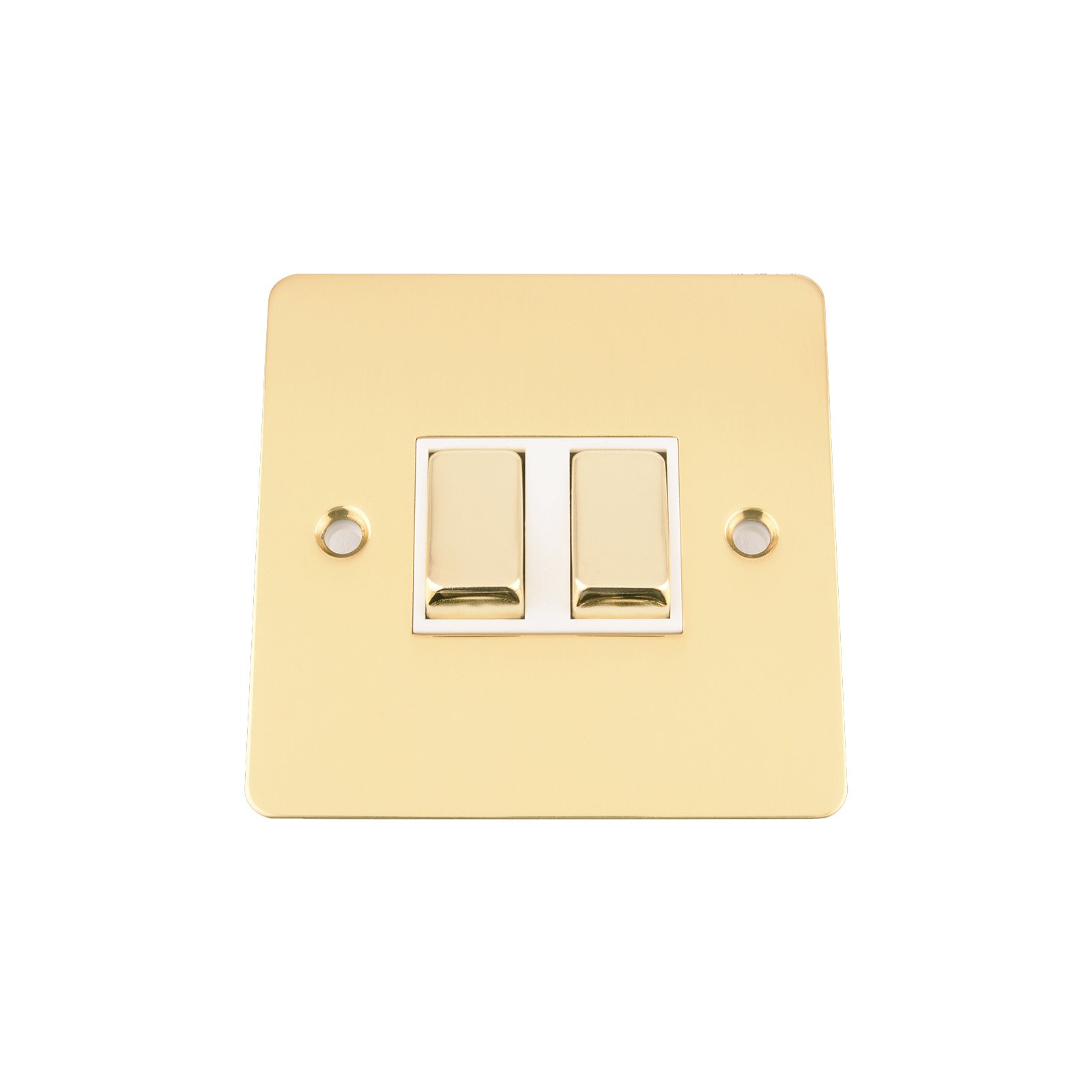 A5 Products Light/White A5 Switch Double 2 Gang - Polished Mirror Brass Flat - Insert - Metal Rocker Switch - 10 Amp 2 Gang 2 Way