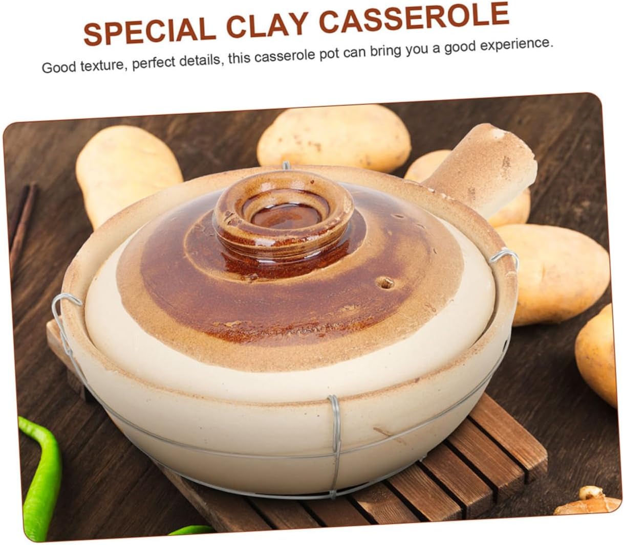 Small Handheld Pottery Clay Casserole Pot with Steam Vent Lid Heat Resistant Kitchen Cookware for Stew Cooking Nonstick Surface Traditional Earth Kiln Fired for Even Heat Transfer