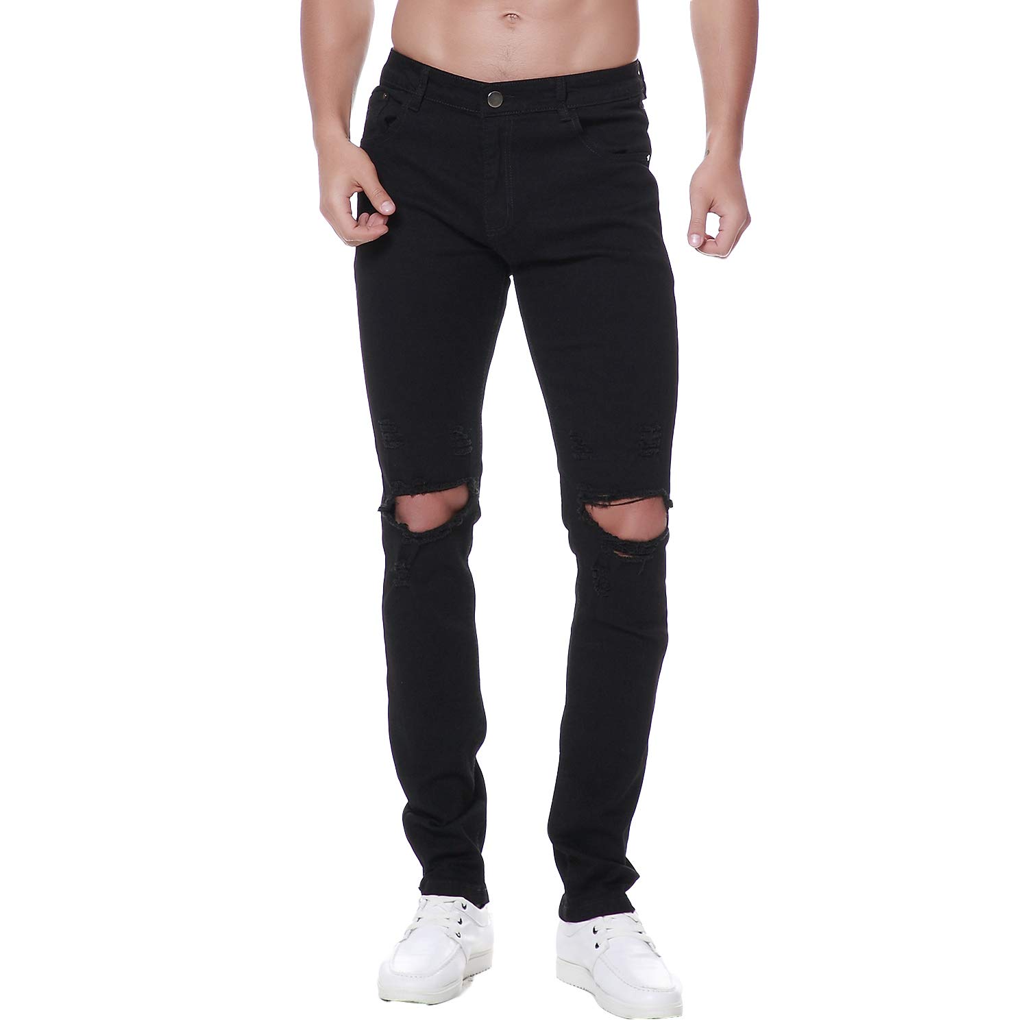 Previn Men's Ripped Denim Jeans Distressed Slim Trousers Destroy Holes Stretch Biker Pants Style4 34W x 32L