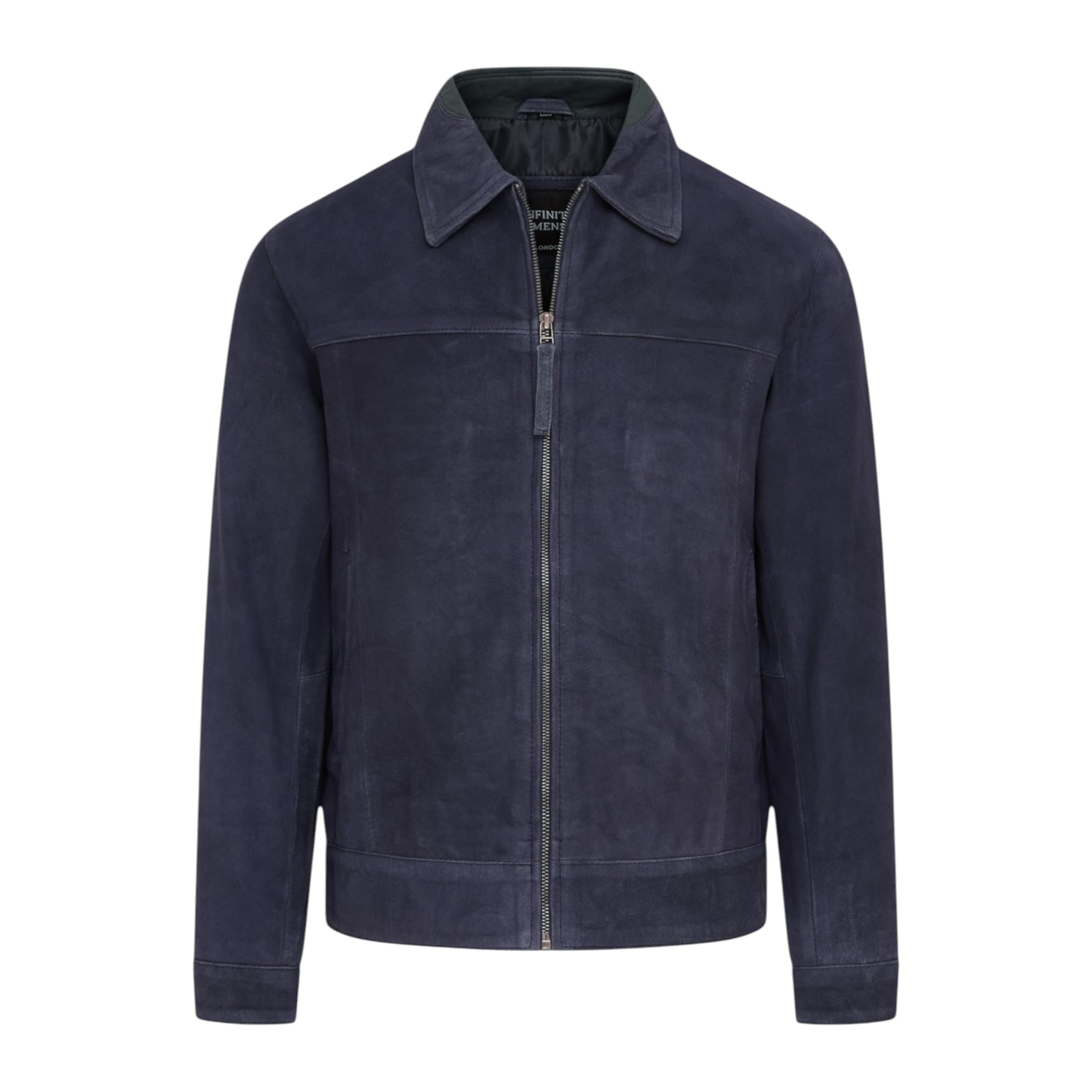 Infinity Leather Chaqueta Harrington de cuero de cabra auténtico estilo motero, color azul marino retro, para hombre.