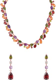 Yellow Chimes Jewellery Set for Women Swiss Cubic Zirconia 18K Rose Gold Plated Necklace Set for Women and Girls