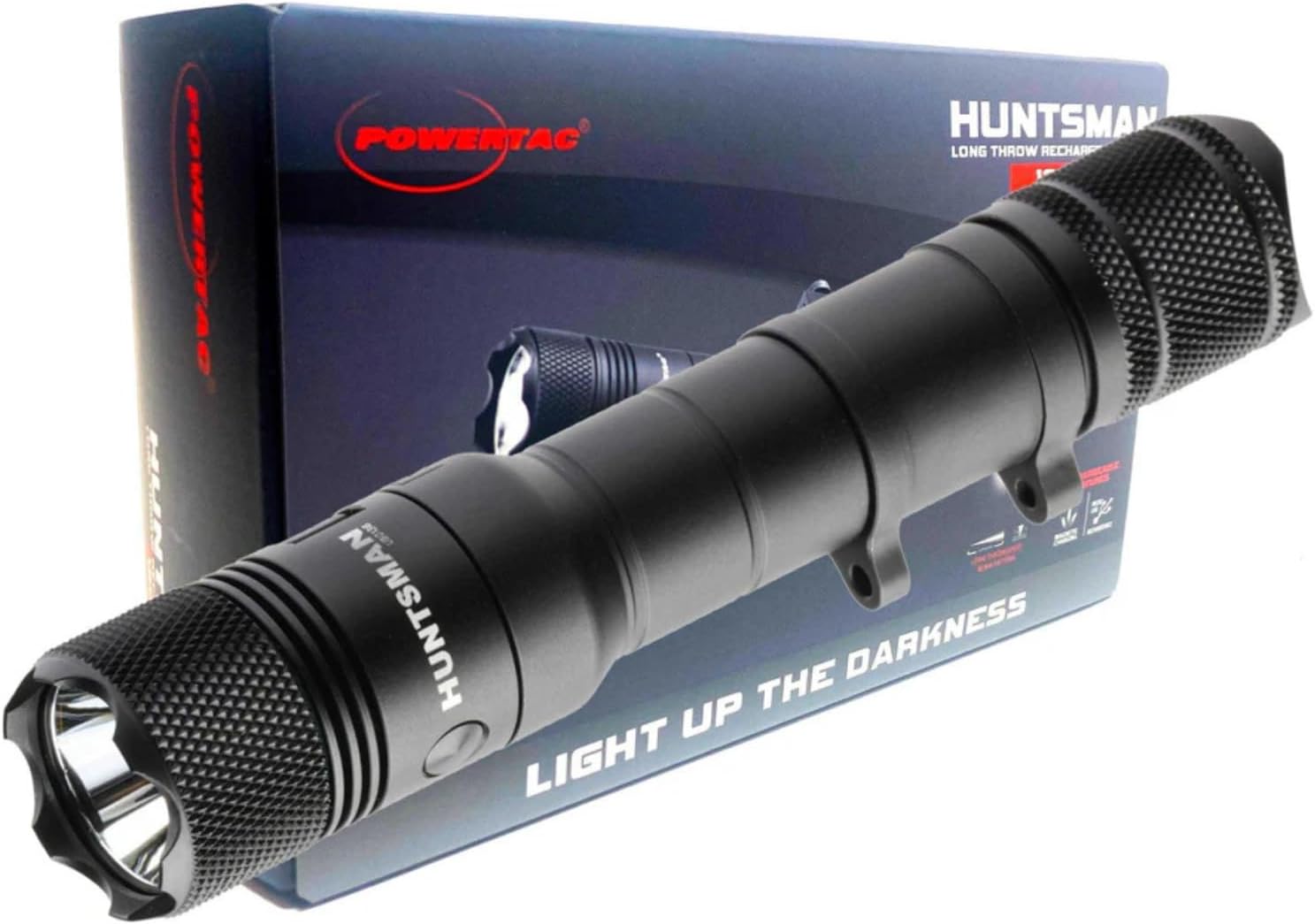 PowerTac Huntsman 1250 Lumens, 510 Meters Long Range Mlok & Picatinny Rail Mounted Tactical Weaponlight Rechargeable Flashlight with Remote Pressure Switch, IPX8 Waterproof