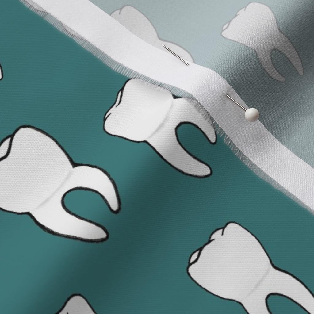 Spoonflower Fabric - Teeth Teal Dental Dentist Tooth Nature Nurse Printed on Organic Cotton Sateen Fabric by The Yard - Sewing Quilting Apparel Home Decor