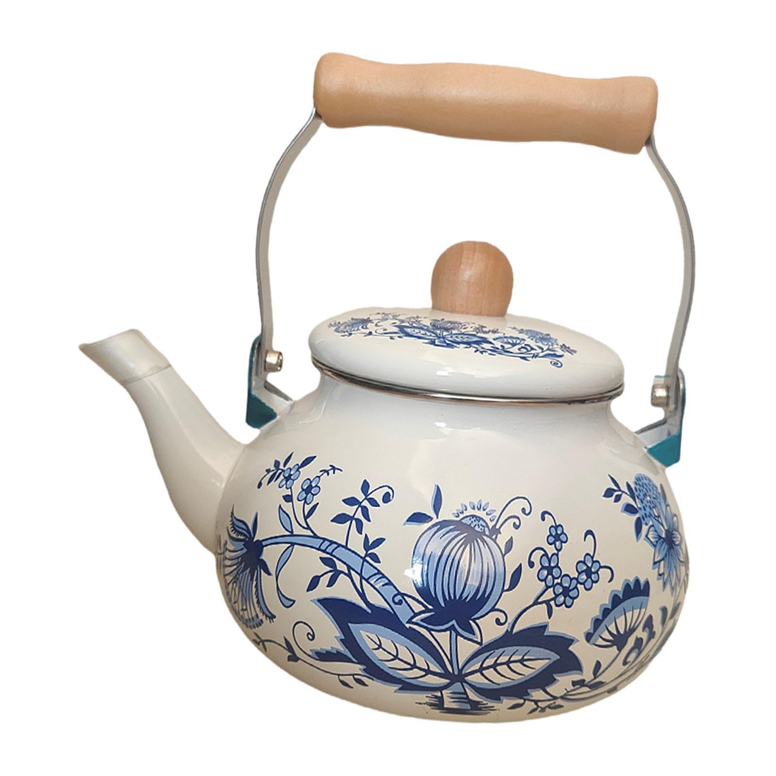 Emaillierter Teekessel, Kaffeekanne, 2,5 l, Vintage, mit Griff, emaillierter Porzellan-Teekessel, Wasserkocher für Haushaltsküchendekor