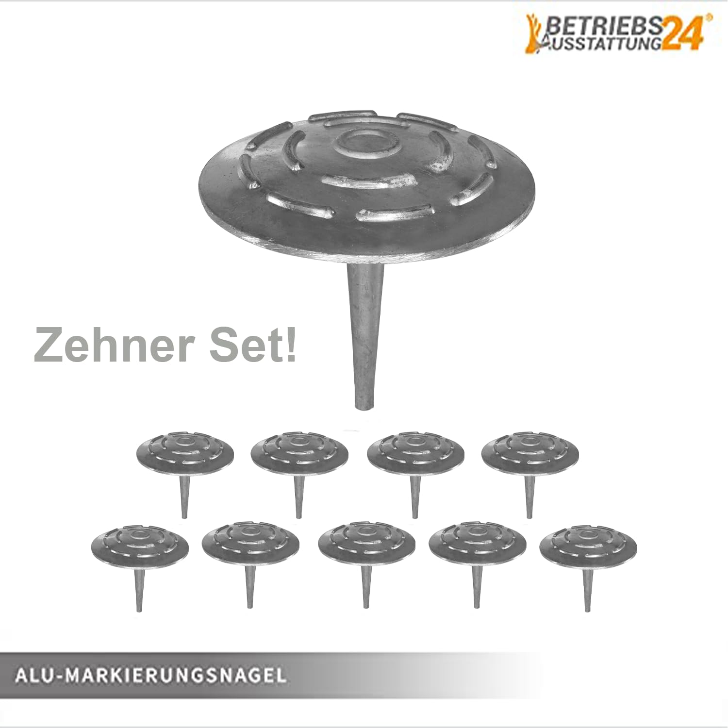 Markierungsnagel 10 Stück - Durchmesser 10,0 cm Aluminium - Zum Einschlagen oder Einbetonierung - Parkplatzmarkierung - Mit spitzem Schaft