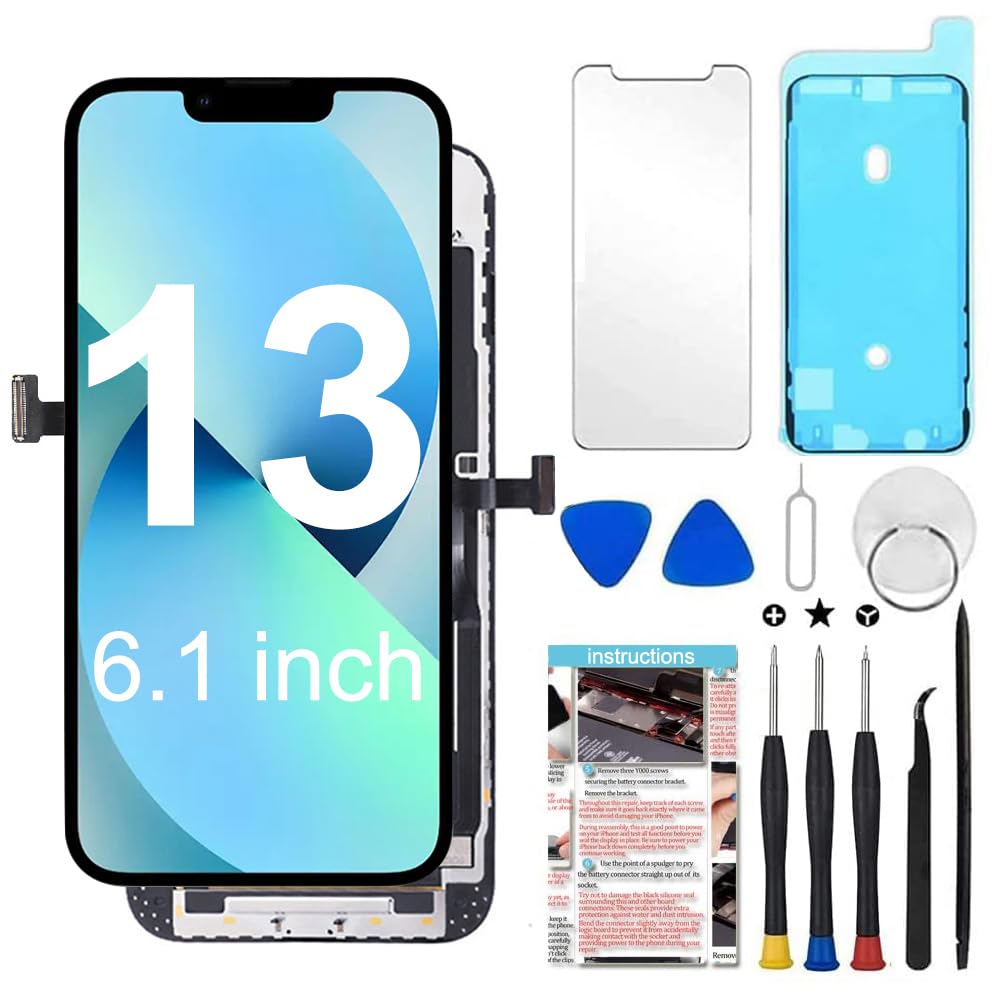 Fixerman for iPhone 13 Screen Replacement 6.1 inch Full HD, 3D Touch LCD Display Digitizer Frame Assembly with Repair Tools - Model A2482, A2631, A2633, A2634, A2635