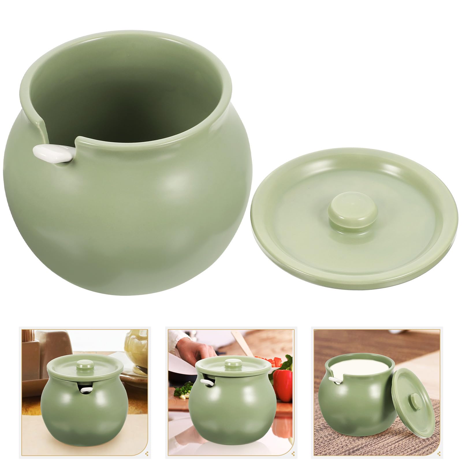 Contenitore in Ceramica per Olio Piccante con Coperchio Rimovibile e Cucchiaio, Capacità Grande, Resistente e Antipolvere, per Cucina e Buffet