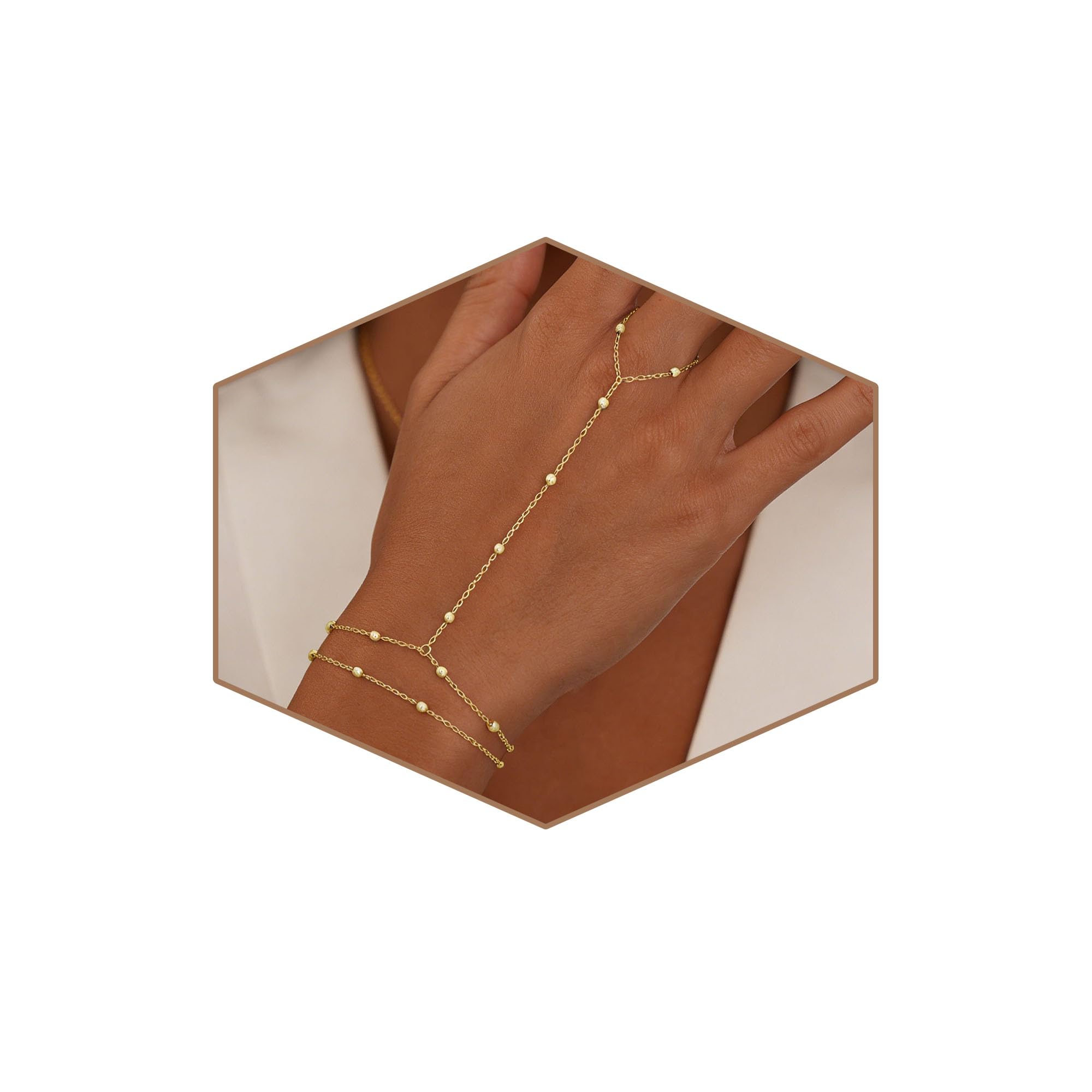Gold Bracelets for Women Trendy, Dainty Gold Hand Chain Bracelet Stack 14k Gold Plated Finger Ring Bracelet Hand Chain Cz Layered Beaded Gold Bracelets for Women Non Tarnish Gold Jewelry Gift