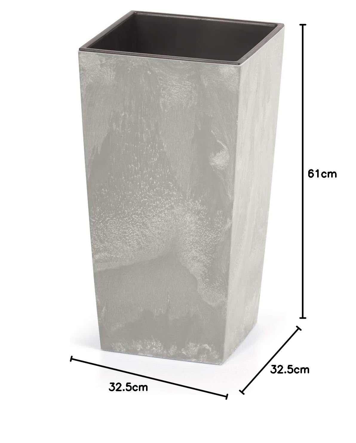 Prosperplast Urbi Square Beton - Maceta jardinera de hormigón, diseño de hormigón, 2 en 1, incluye maceta de plástico cuadrada (325 mm)