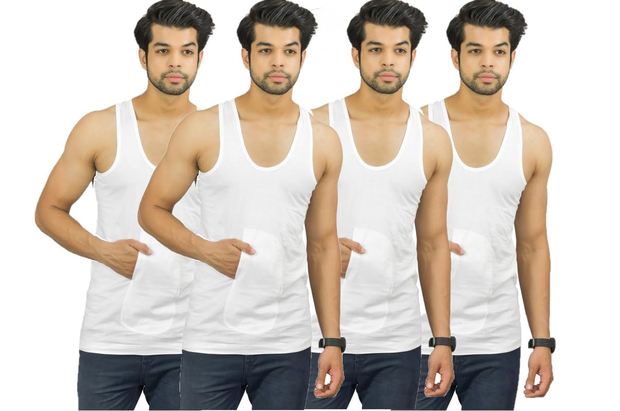 underloop White Combed Cotton Fabric Sleeveless Pocket Vest for Men(Pack of 3)-picture-33
