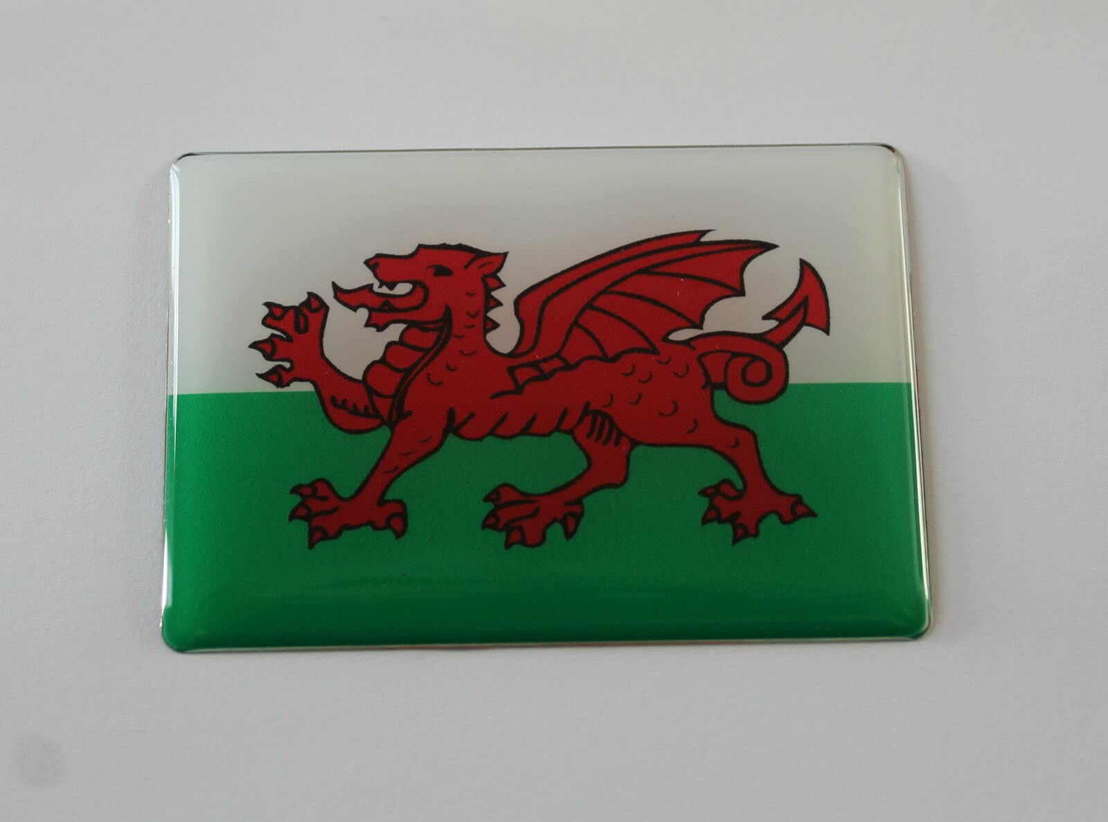 Gelz Red, White Wales Flag Sticker/Decal 64Mm X 44Mm - With High Gloss Domed Gel Finish