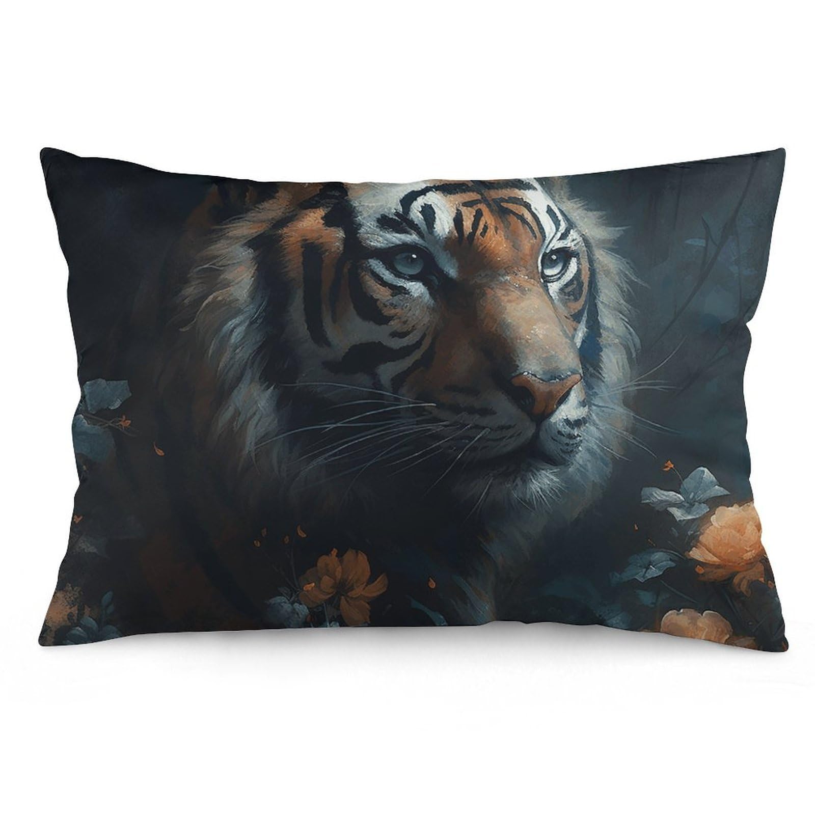 2 Pack Pillow Cases for Hair and Skin, Soft Breathable Pillow Case Covers with Hidden Zipper, Flower Tiger Pillowcase 16 "x24 Pillow Covers for Sleeping Gift