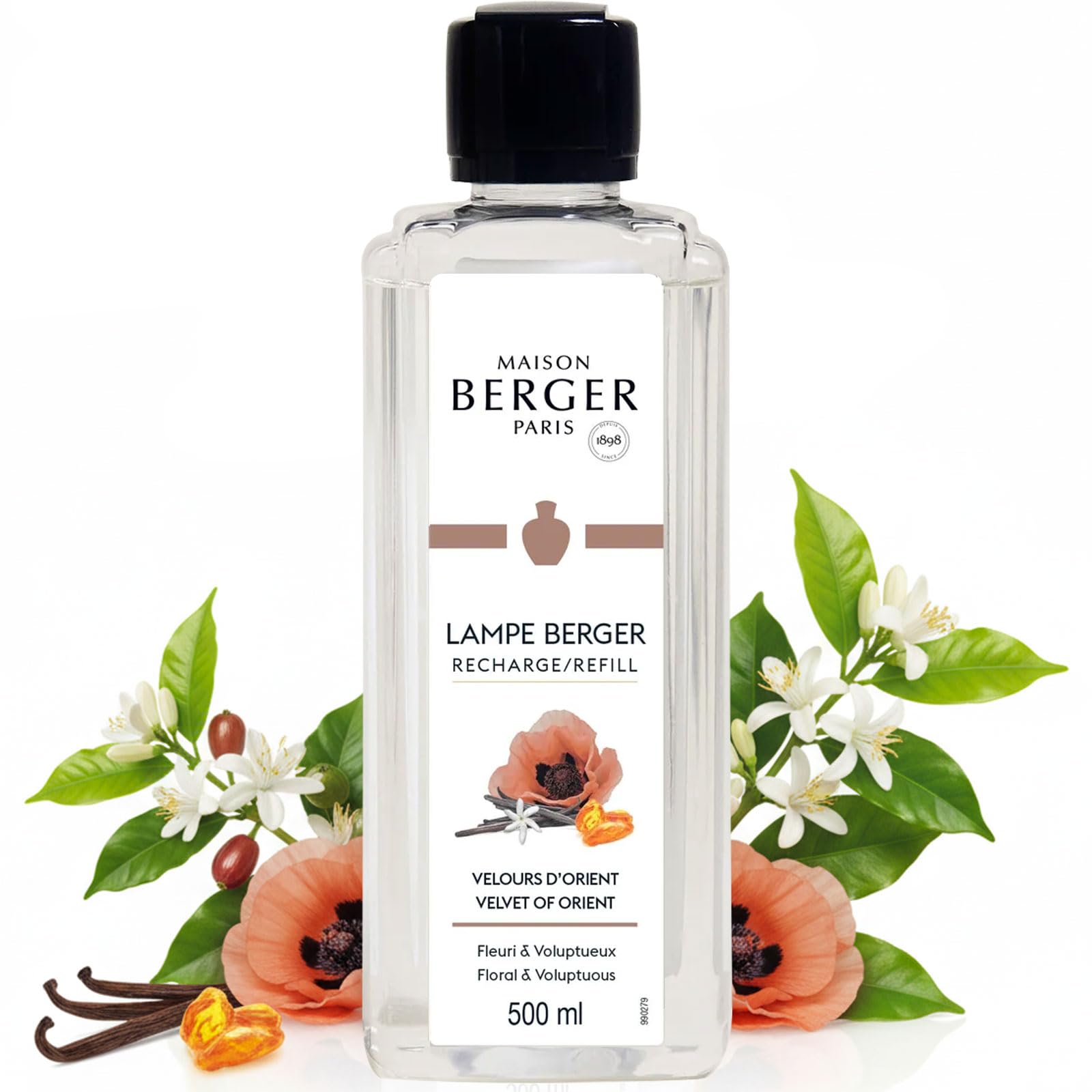 MAISON BERGER Velvet of Orient Lampe Berger Refill, 500 ml (16.9 fl oz), Odor-Neutralizing Home Fragrance Oil Lamps, Coffee Flower, Citrus, Poppy, Orange Blossom, Made in France