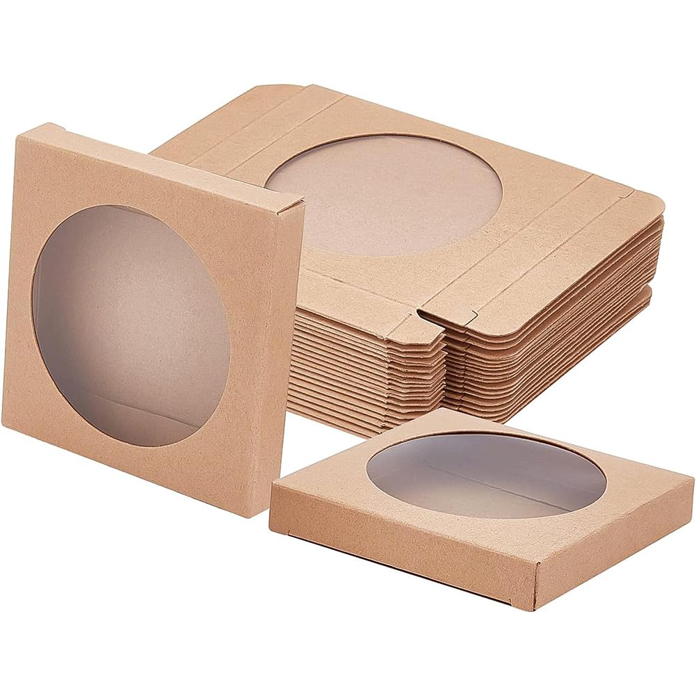 BENECREAT 20 Boîtes Cadeau Papier Kraft 8x8x4 Cm Avec Fenêtre – Marron Naturel