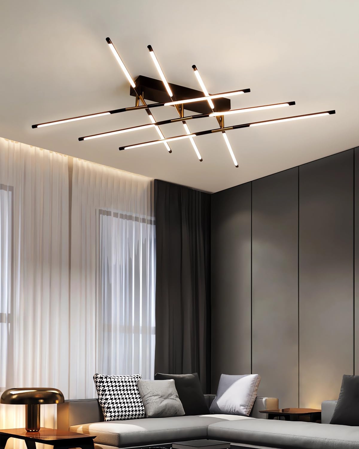 MOMOYY Modern LED Ceiling Light,Ceiling Lights Living Room,Unique Black Ceiling Lamp, Acrylic Lampshade Chandelier,12 Heads Flush Mount Ceiling Lamp,forDiningRoom,Bedroom, Living Room (111cm)