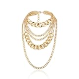 Chunky Gold Necklaces for Women,Multilayer Punk 80s Hip Hop Necklace,Layered Cuban Link Chain Statement Necklace 90s Freaknik Outfit Accessories for Women