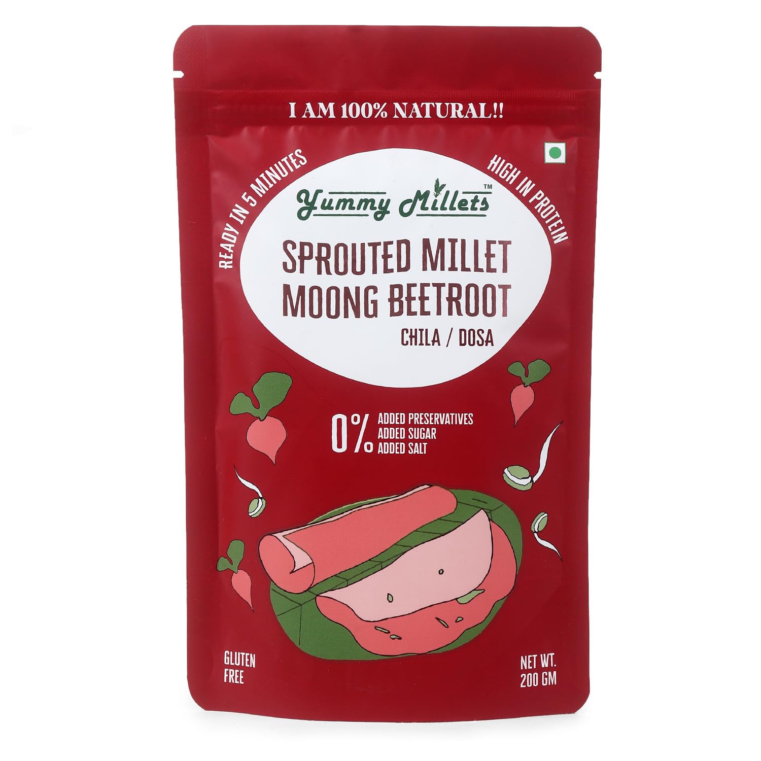 YUMMY MILLETS Sprouted Millet,Moong&Beetroot Chila,Instant Breakfast&Snack Mix,Natural&Healthy,No Salt,No Sugar,No Preservatives,100% Gluten Free 200Gm(Pack Of-1) (B0CXY5LLB6) Amazon Price History, Amazon Price Tracker
