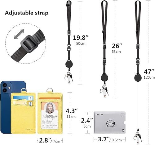 Miniatura 4 de Paquete de 2 portatarjetas de cuero y cordones retráctiles ajustables, hebilla de liberación rápida y cordones de seguridad con cierre de metal