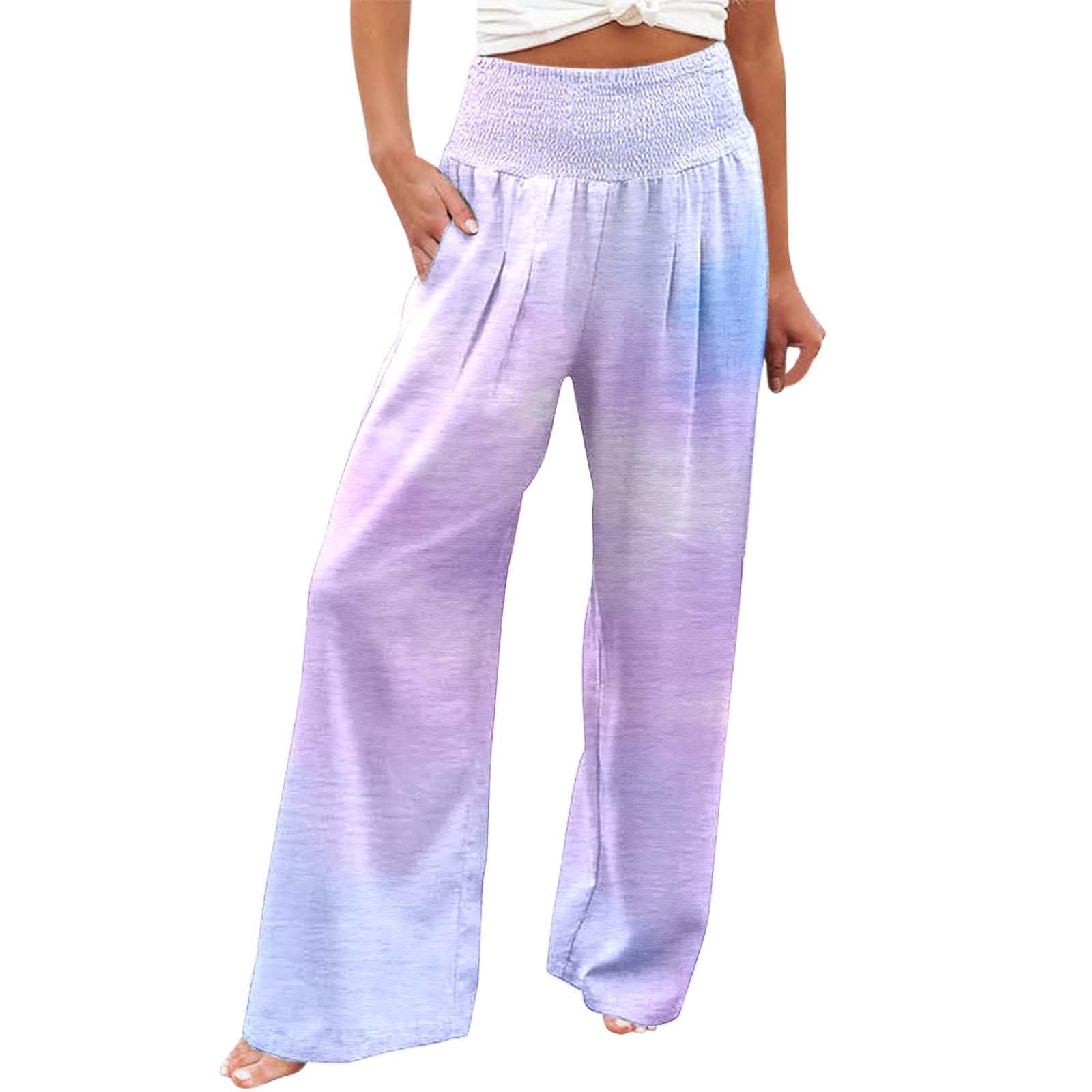 Pantalon imprimé taille haute élastique coupe ample fluide avec poches