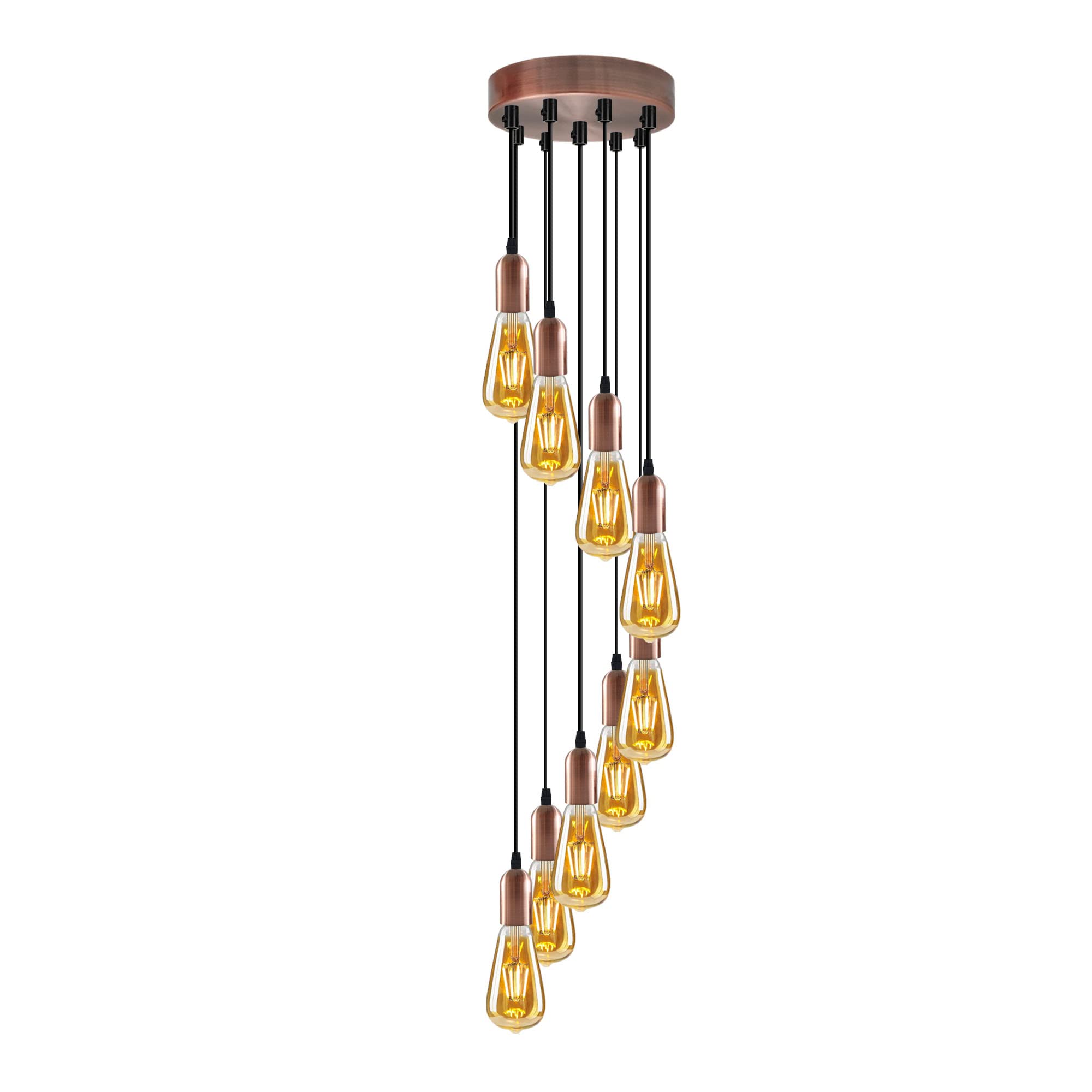 Modern Vintage 9 Head Light Cluster Cascade Ceiling Pendant E27 Drop Light Height Adjustable Hanging Lamp Fixture for Kitchen Restaurant etc.