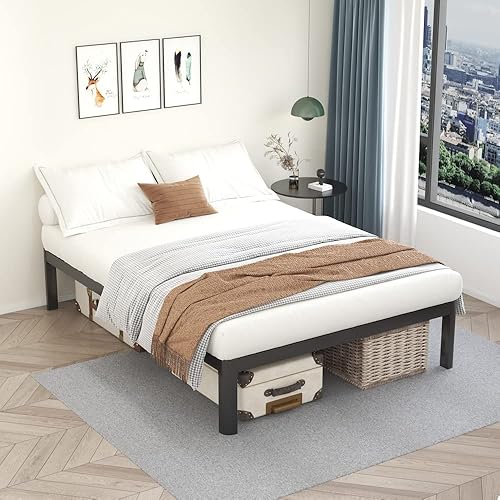 Miniatura 2 de MAF Marco de cama de metal King de 18 pulgadas con patas redondas anticolisión, marco de cama negro resistente de 3500 libras con listones de