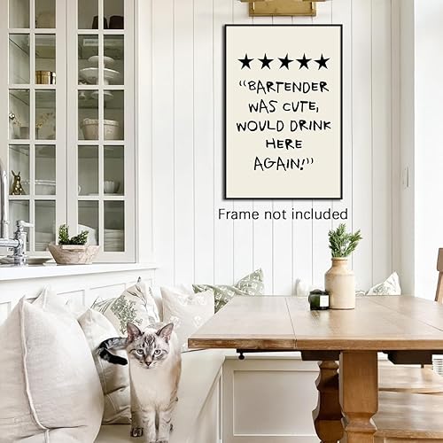 Miniatura 6 de CAXIYSH Lienzo divertido para pared, diseño retro de moda, carteles, barman, con texto en inglés "Was Cute Would Drink Here Again", impresiones para