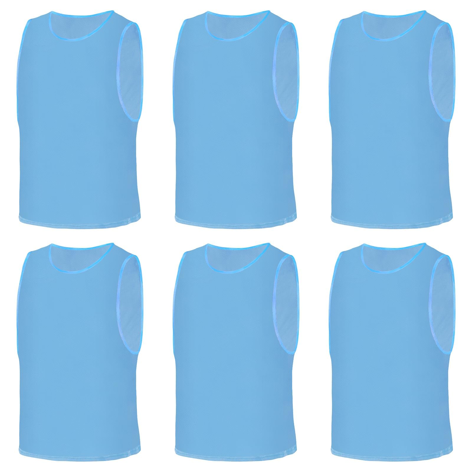 AUYAO 6Pcs Adult Kid Team Training Vest Breathable Mesh Scrimmage Sleeveless Training Pinnies Training Bibs Quick-Dry Sport Bibs Sports Practice Vests for Soccer Basketball Practice(Light Blue) โ image 1