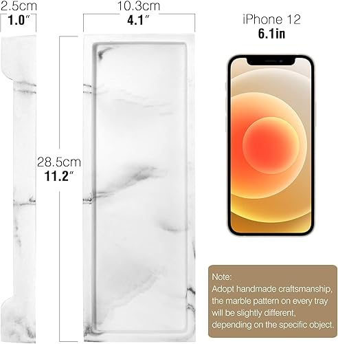 Miniatura 2 de Luxspire Bandeja de baño de mármol de resina bandeja de almacenamiento para tanque de inodoro bandejas de fregadero de cocina de 11 x 4 pulgadas