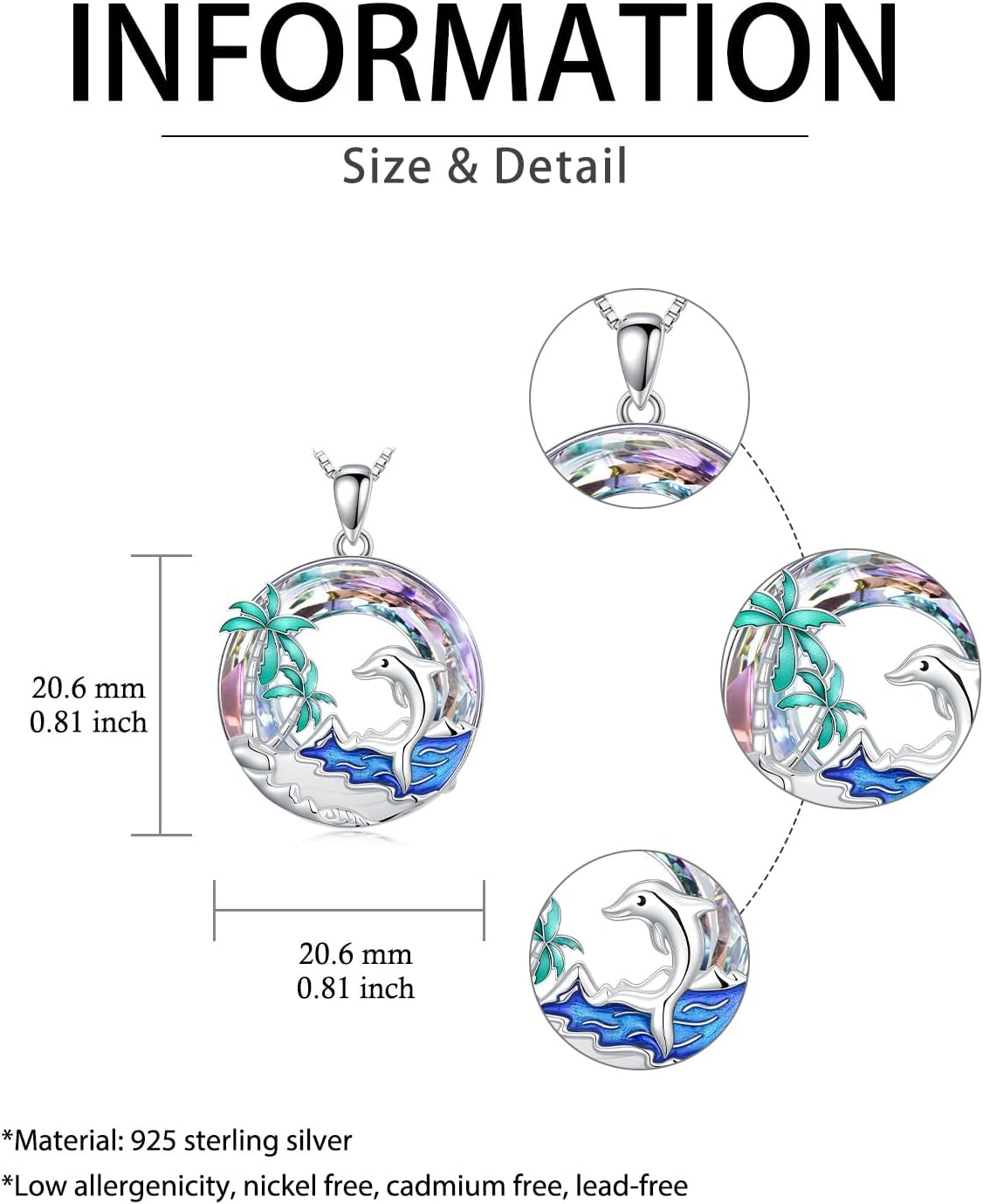 JKR Sea Turtles/Flamingos/Dolphins Necklace for Women S925 Sterling Silver Crystal Tropical Palm Tree Necklaces Summer Ocean Jewelry Birthday Anniversary Beach Travel Gifts for Wife Girlfriend Mom - Image 4