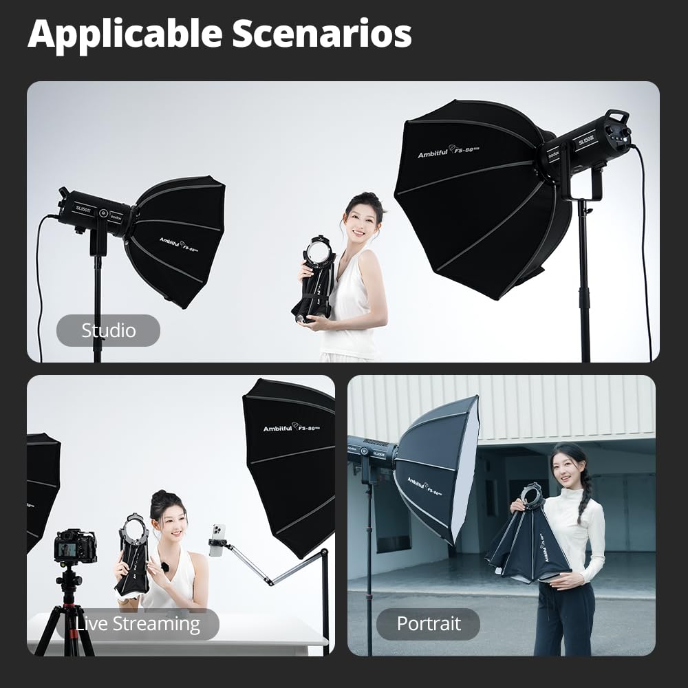 AMBITFUL FS40pro 15.7 "/40 cm Softbox Octagonal, Release Quick Bowens Mount Softbox con difusores/Rejilla de Panal de Miel/Bolsa de Transporte
