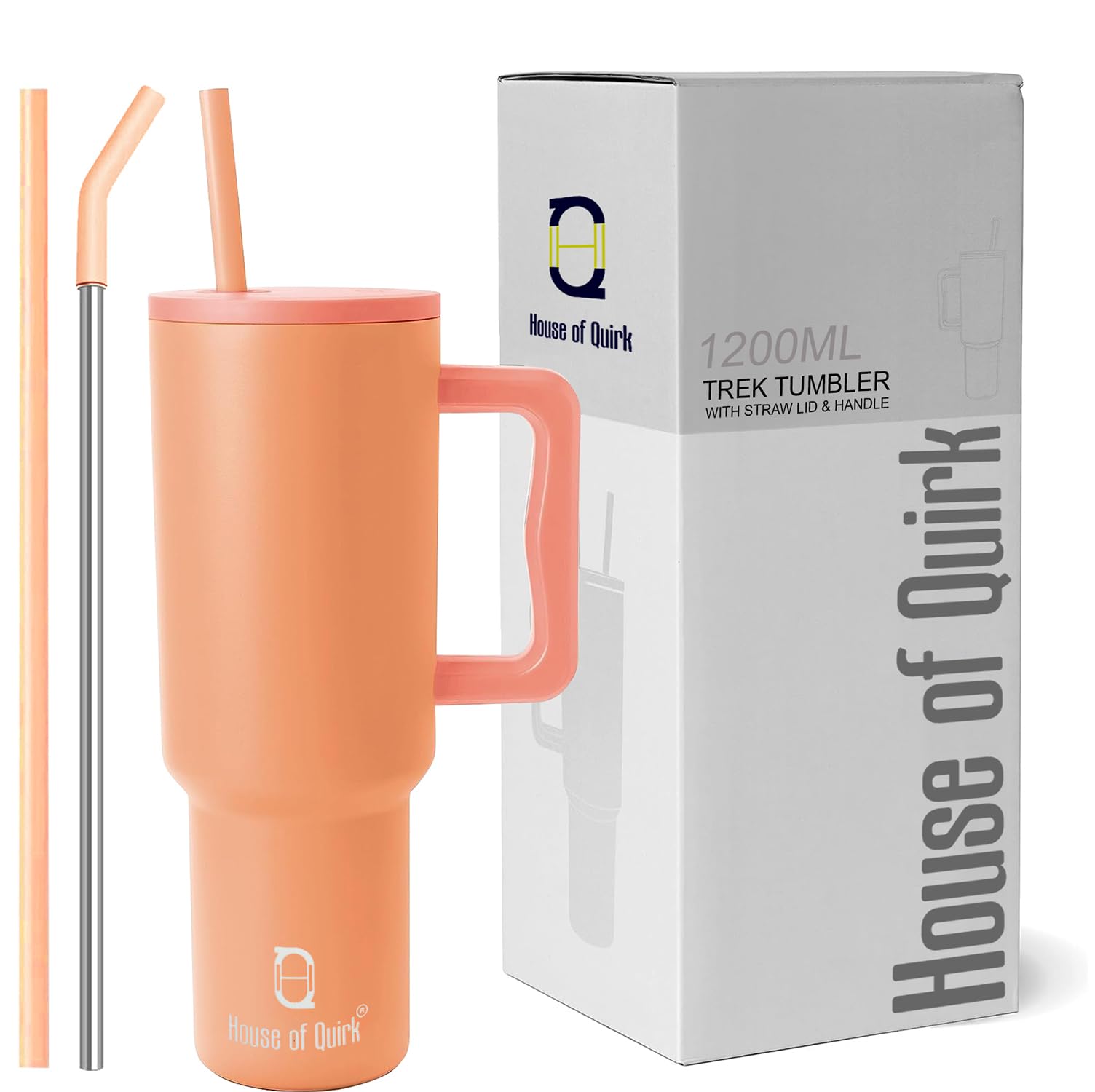 House of Quirk 1200ML Stainless Steel Tumbler Hot and Cold with Handle and Lid 2 Straw, Double Insulated Cup 100% Leak Proof Mug Cupholder for Gym, Travelling (Pumpkin Orange) (B0CDV3DWXG) Amazon Price History, Amazon Price Tracker