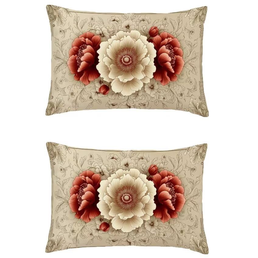 Housse de coussin rouge imperméable double face 60x80cm en lin fleur pour décoration de jardin M-370