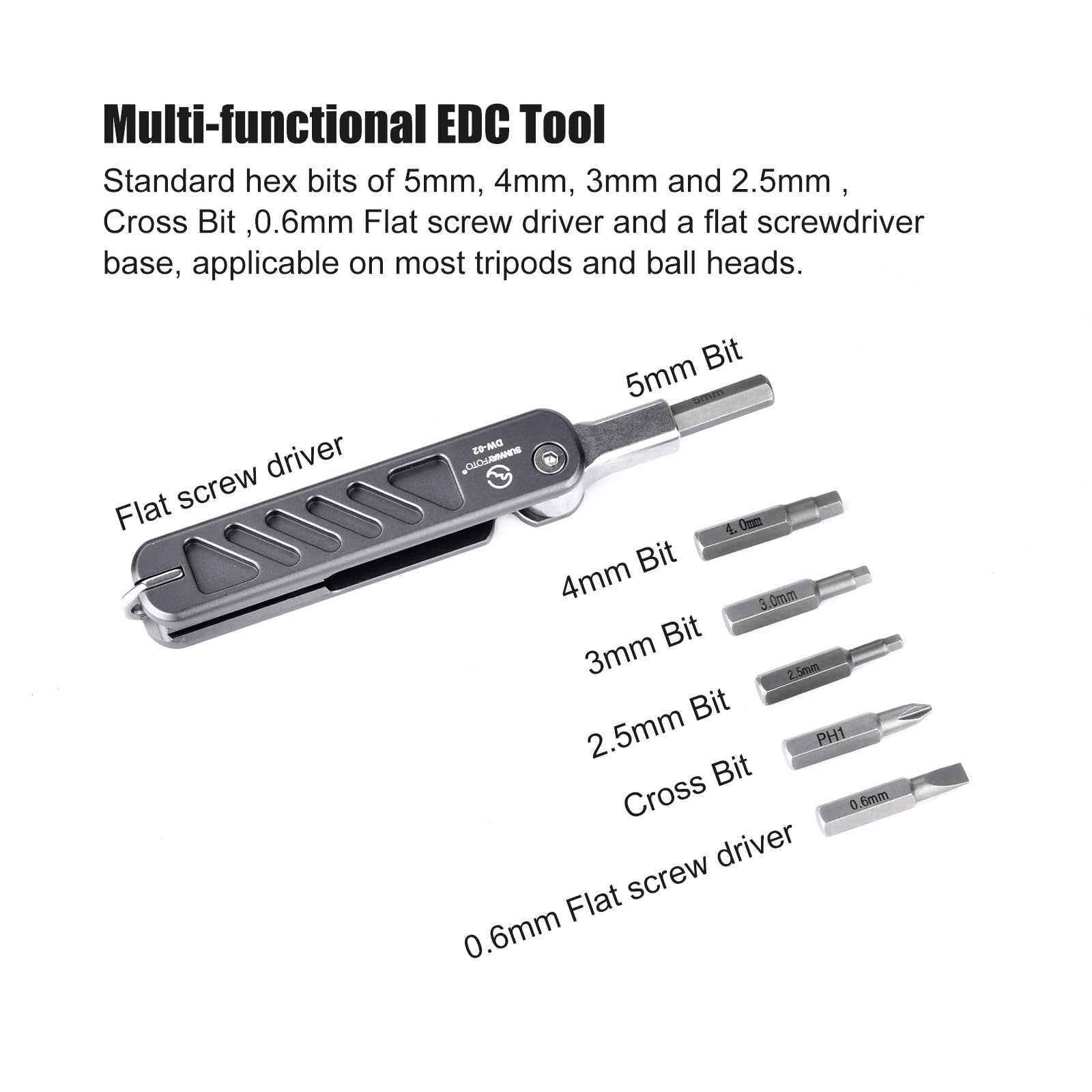 SUNWAYFOTO DW-02+ Foldable Tool Set including Allen Key Stainless Steel 2.5/3/4/5 mm, Phillips and Flat Head - Image 4