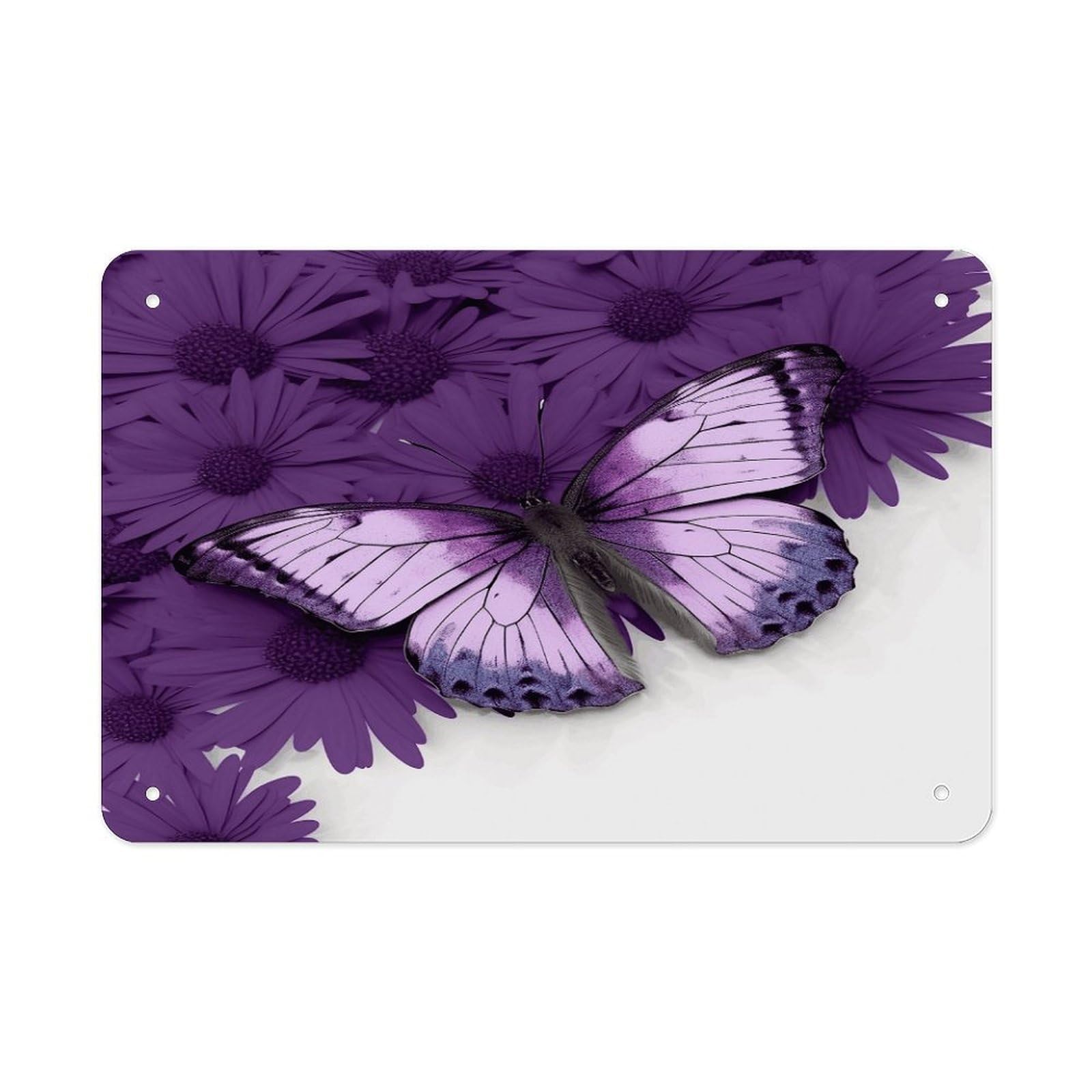 Purple Butterfly Metal Tin Sign 12"x8" Wall Art Prints Poster Decorative Picture Metal Signboard Decor Painting Folded Edge Iron Sheet Painting with Holes for Wall Decor