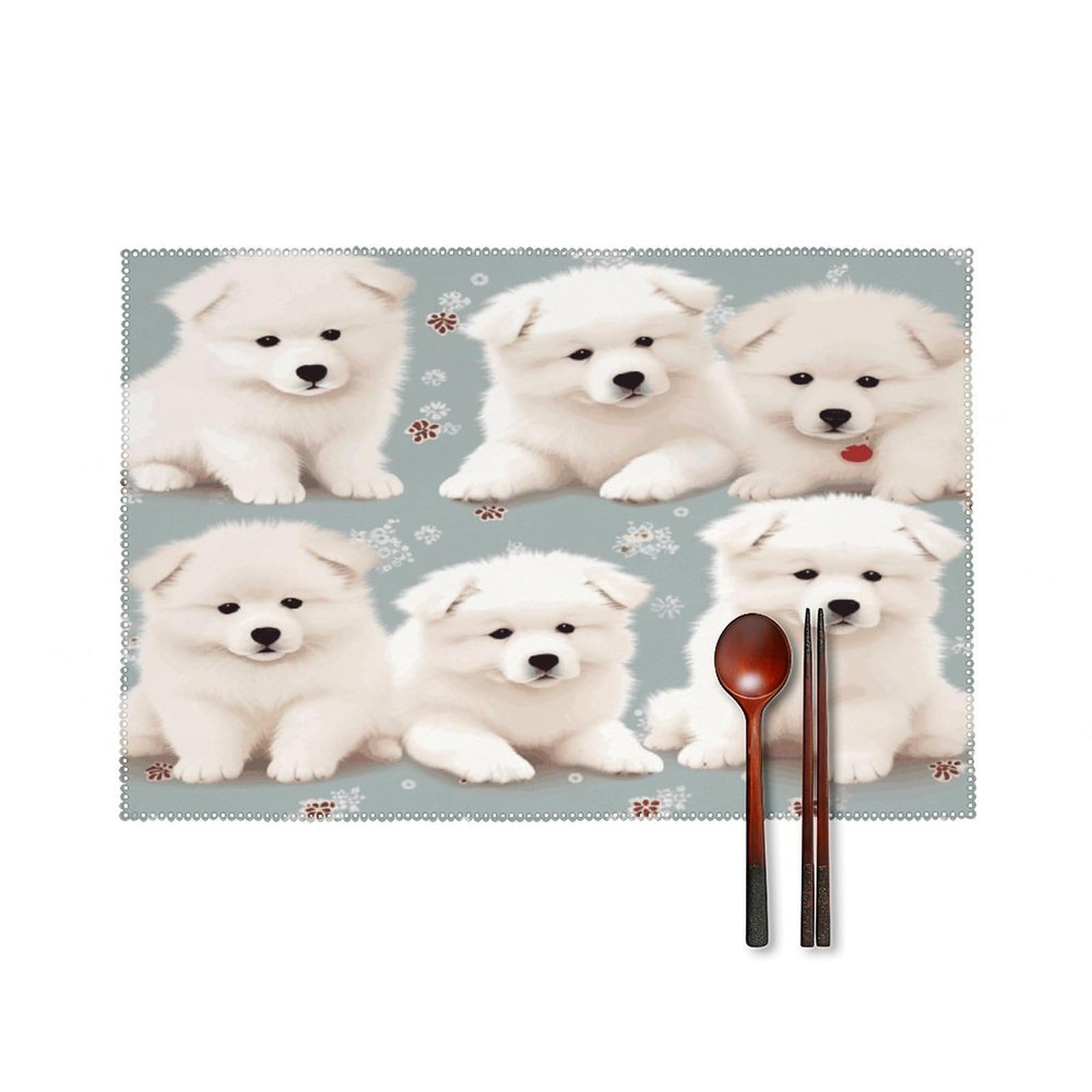 Fekiloot Style Little White Dogs Pattern Placemats Set Of 6,Table Mat