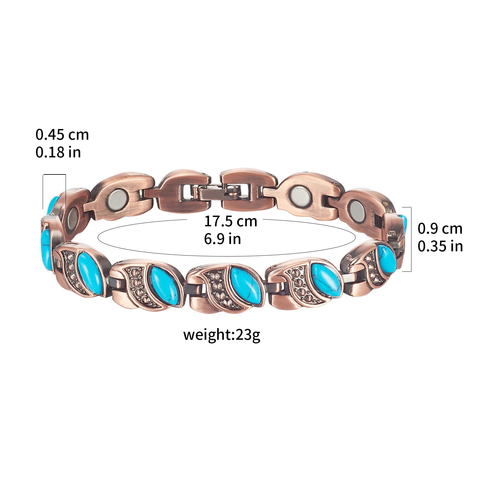 EnerCoppeX Braccialetto Magnetico Donna In Rame Puro 99,99% - 12 Magneti 3500 Gauss, Stile Turco, Con Maglie Extra