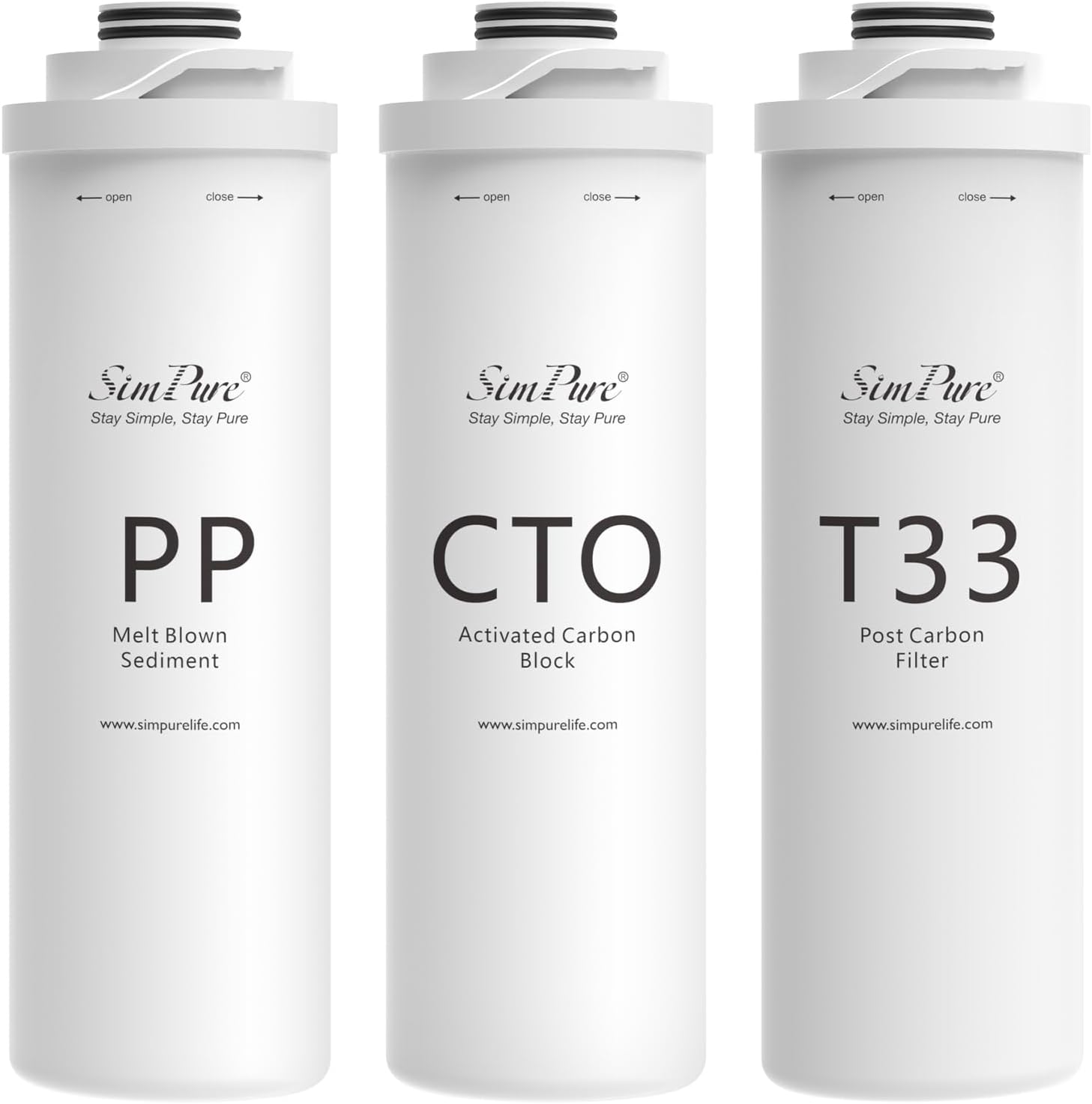SimPure T1 Series 6-Month Replacement Filter Cartridge Pack Set for Model T1-100, T1-400UV (1*PP + 1*CTO + 1*T33)
